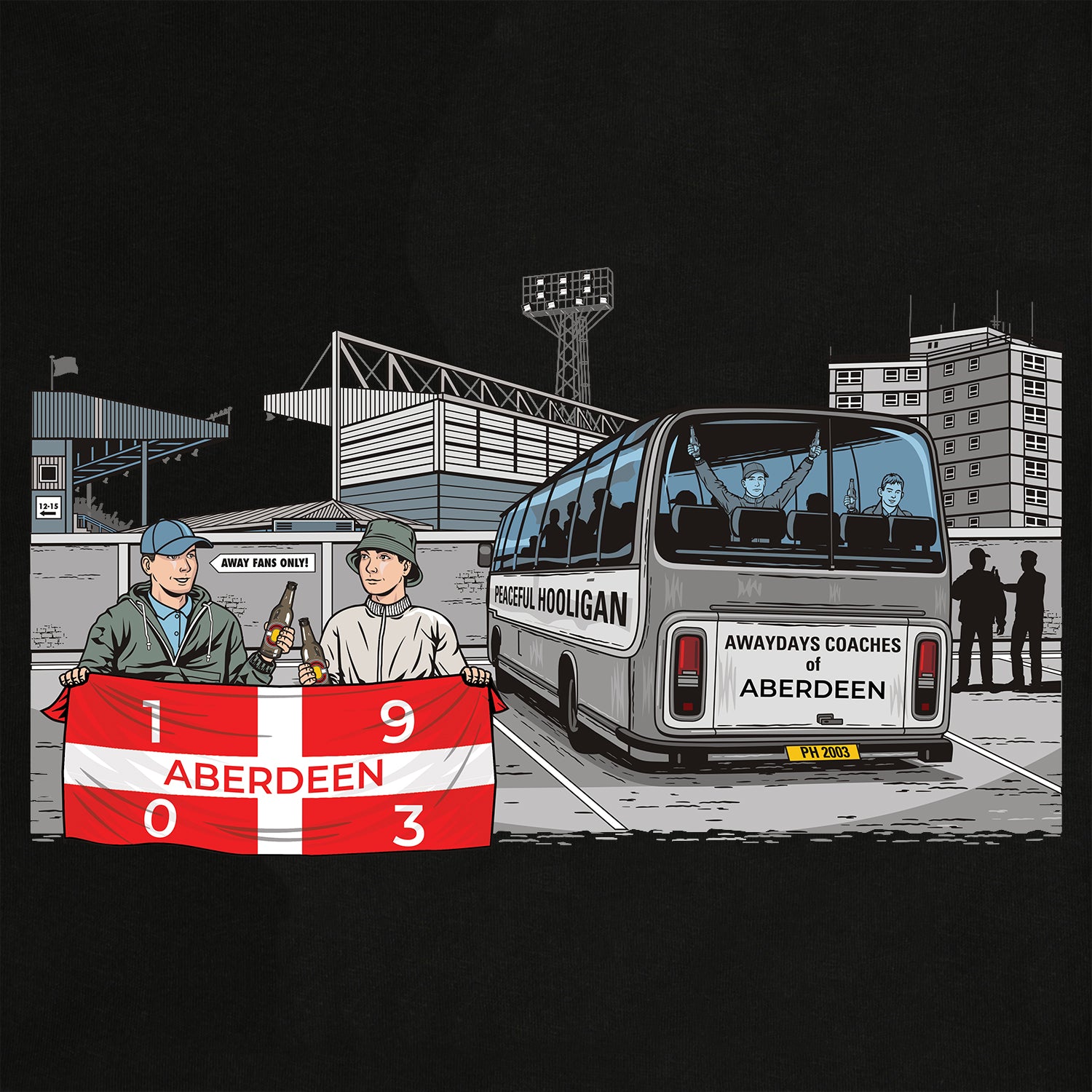 Aberdeen Awaydays T-Shirt Black - Peaceful Hooligan