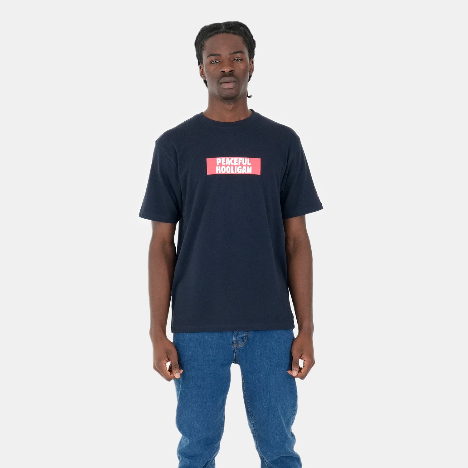 Box Logo T-Shirt Navy - Peaceful Hooligan
