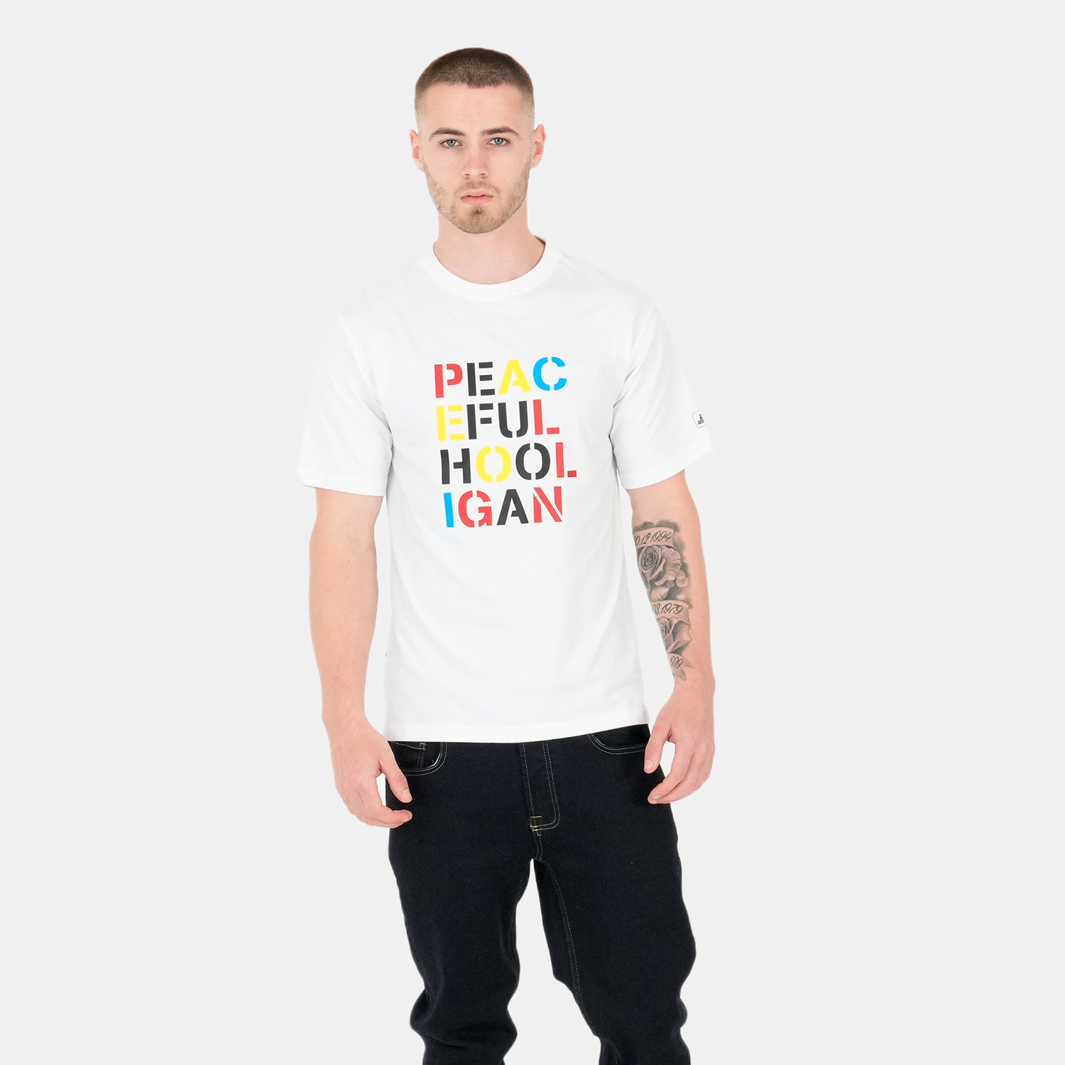 Stencil T-Shirt White - Peaceful Hooligan