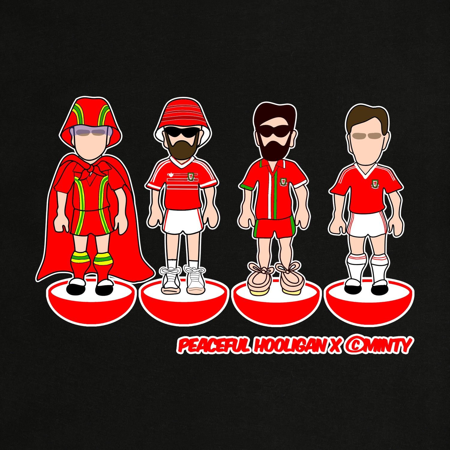 Wales Subbuteo Hoodie Black - Peaceful Hooligan