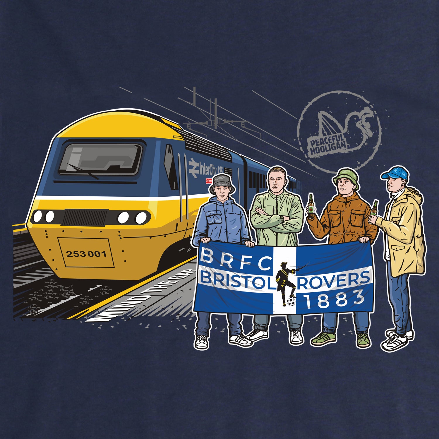 Sale Bristol Rovers Excursions T-Shirt Navy - Peaceful Hooligan