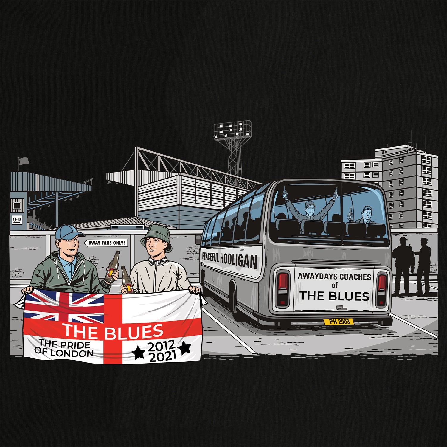 The Blues Awaydays T-Shirt Black - Peaceful Hooligan