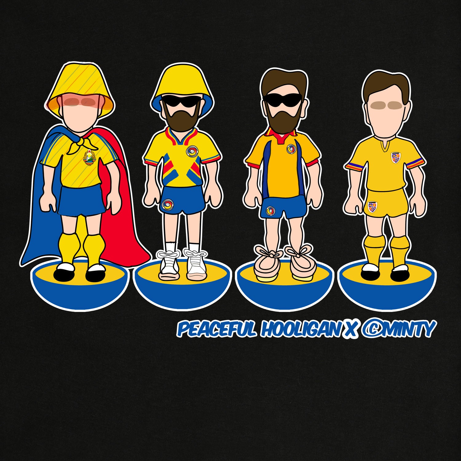 Romania Subbuteo T-Shirt Black - Peaceful Hooligan