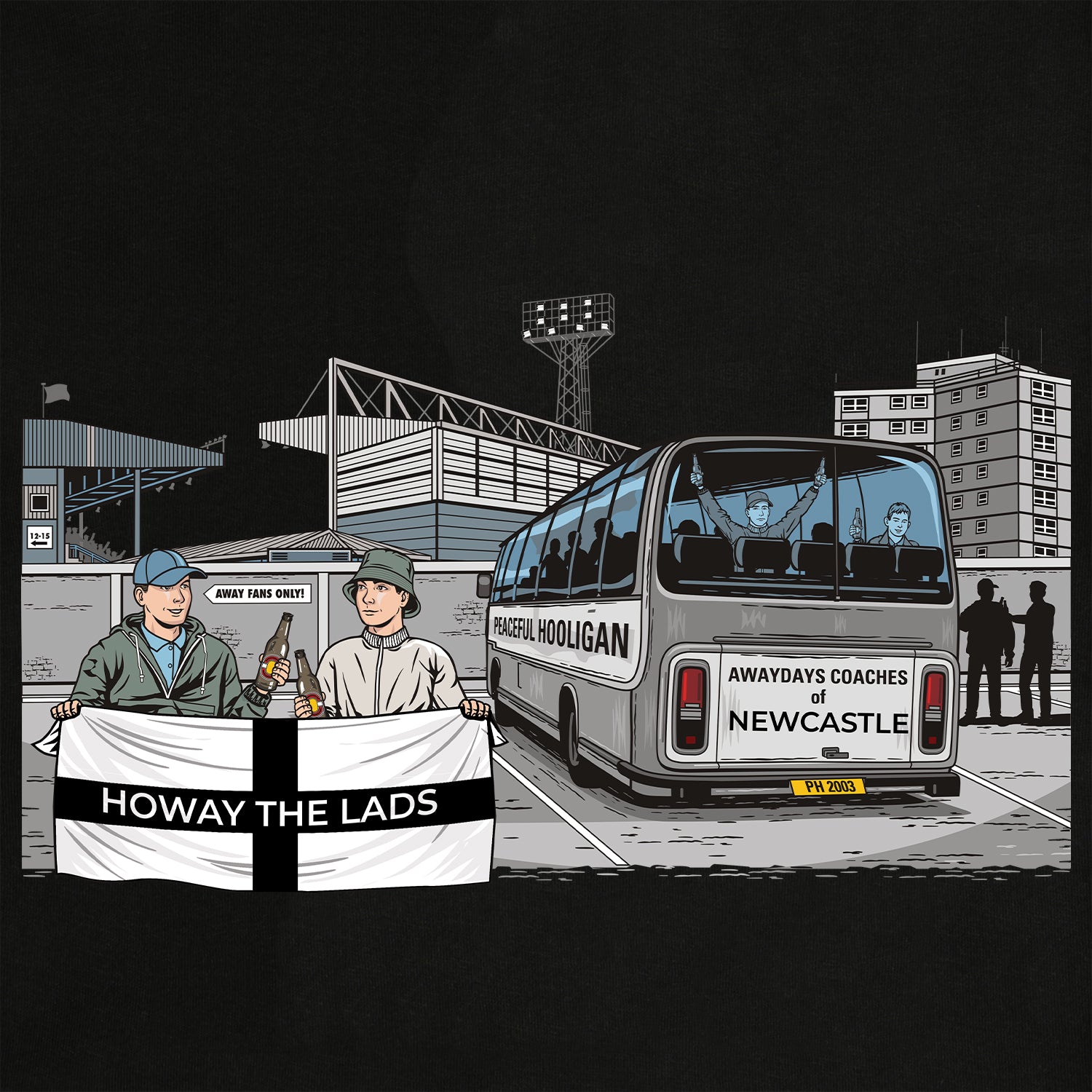 Howay The Lads Awaydays T-Shirt Black - Peaceful Hooligan