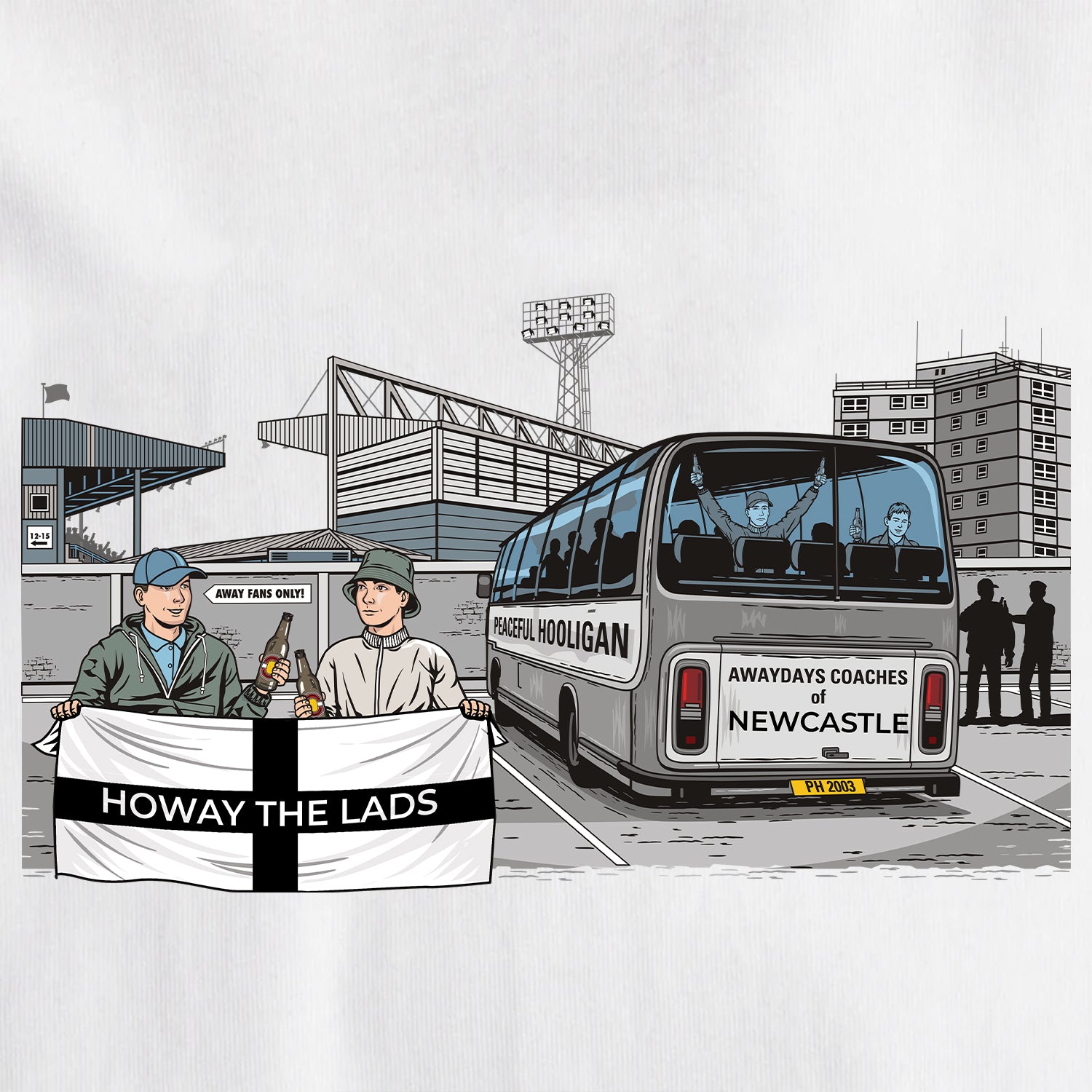 Howay The Lads Awaydays T-Shirt White - Peaceful Hooligan