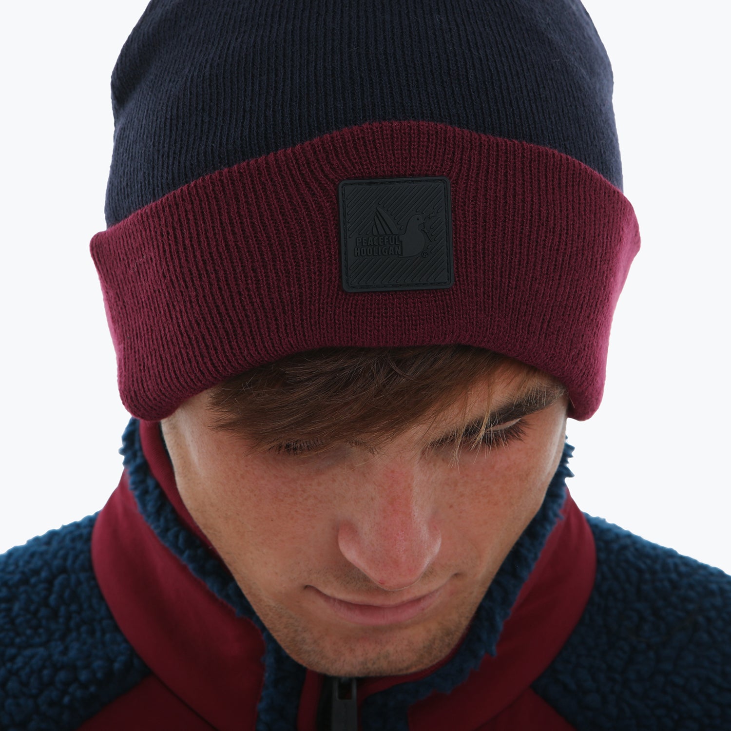 Bobble Beanie Navy / Wine - Peaceful Hooligan