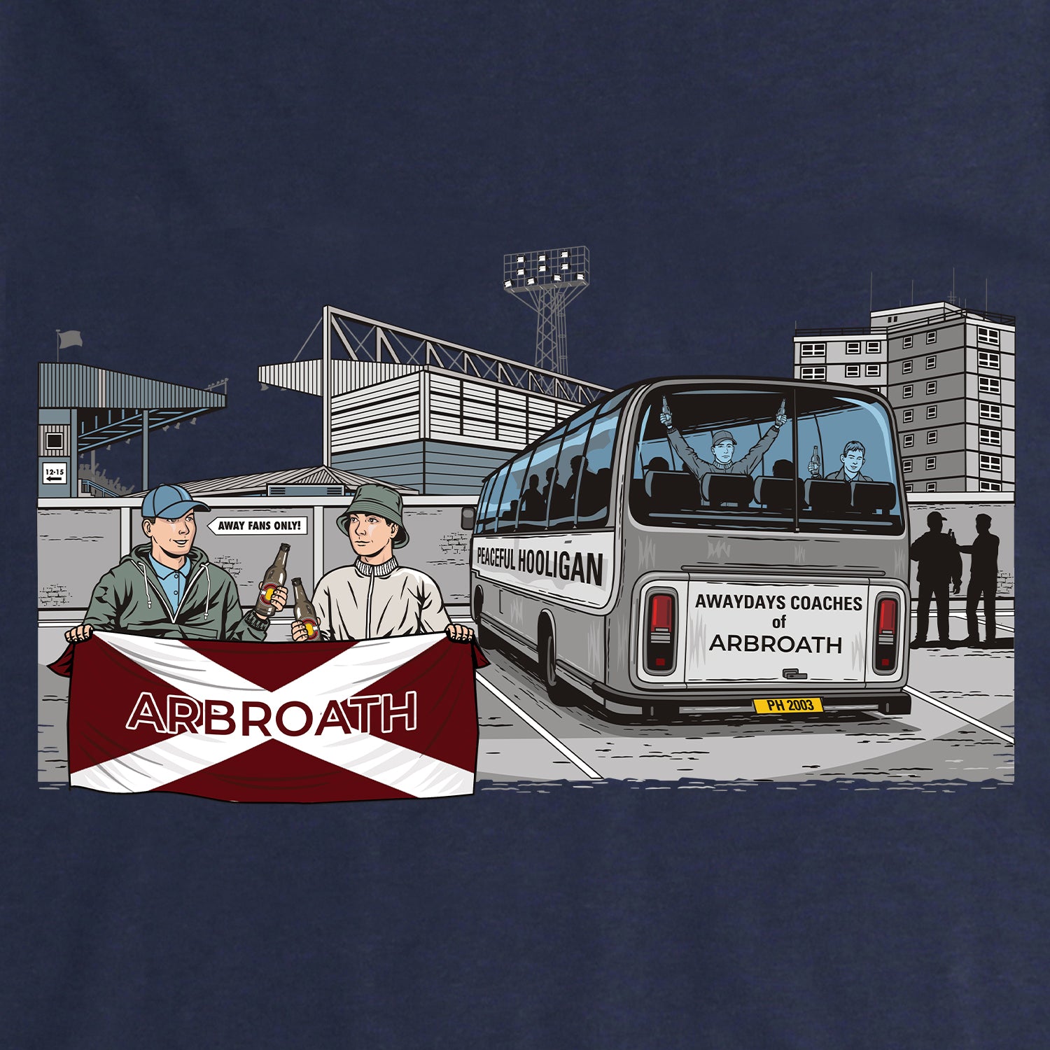 Arbroath Awaydays T-Shirt Navy - Peaceful Hooligan