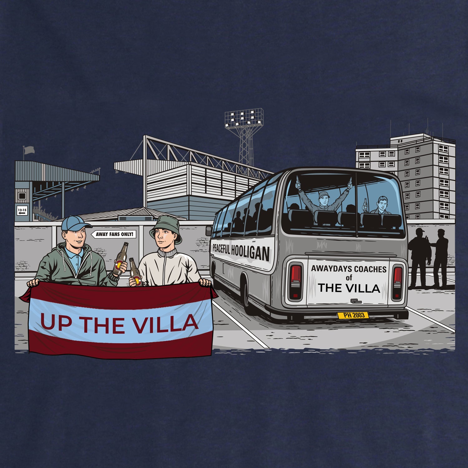 The Villa Awaydays Hoodie Navy - Peaceful Hooligan