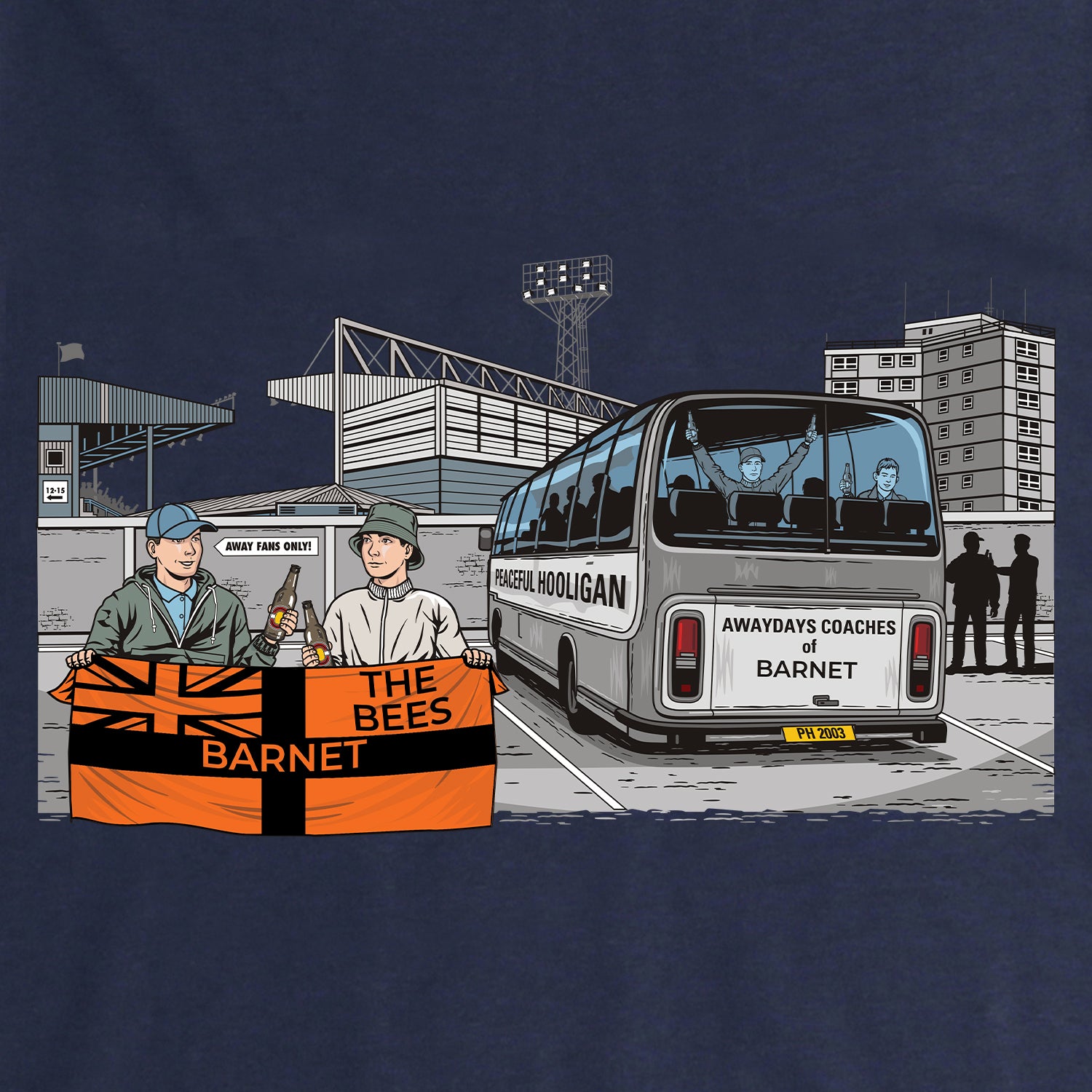 Barnet Awaydays T-Shirt Navy - Peaceful Hooligan