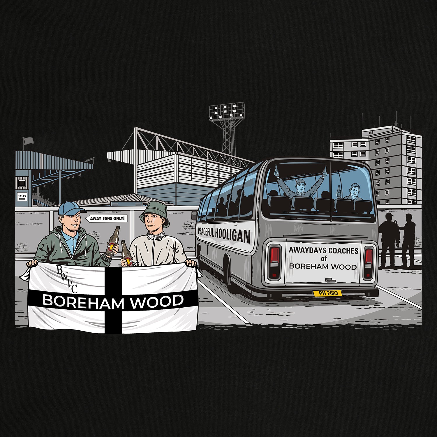 Boreham Wood Awaydays Hoodie Black - Peaceful Hooligan