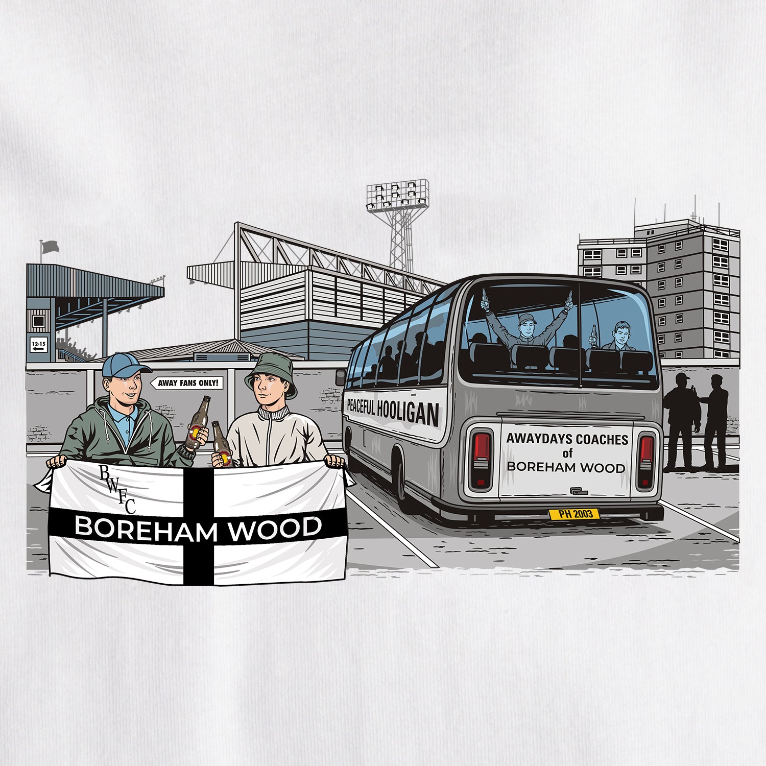 Boreham Wood Awaydays T-Shirt White - Peaceful Hooligan