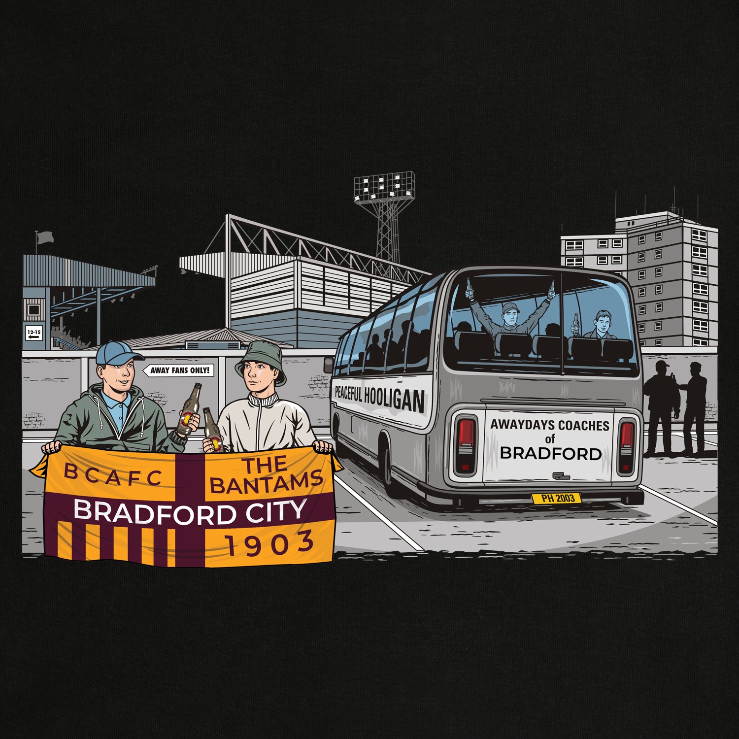 Bradford City Awaydays T-Shirt Black - Peaceful Hooligan