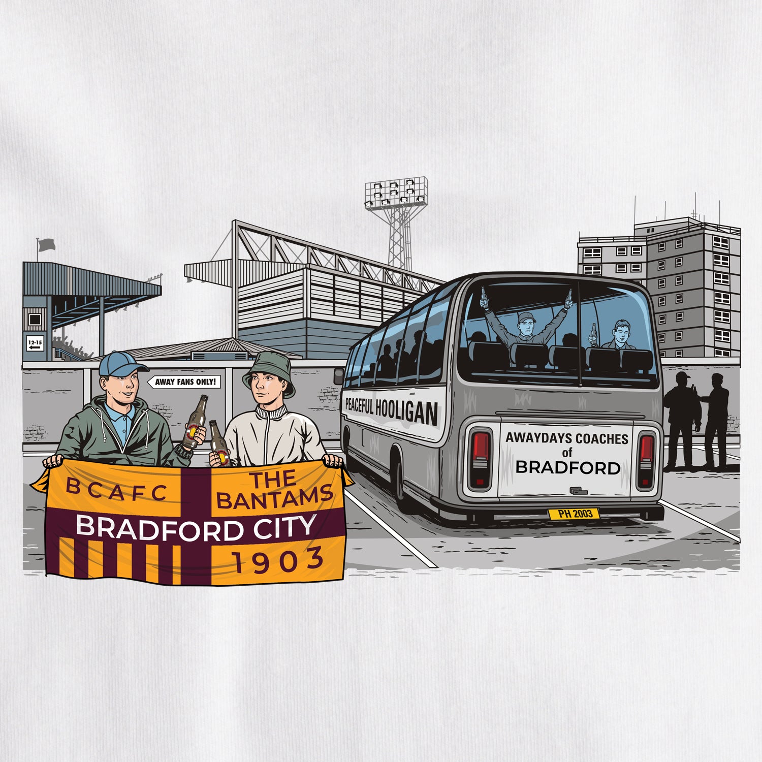 Bradford City Awaydays T-Shirt White - Peaceful Hooligan
