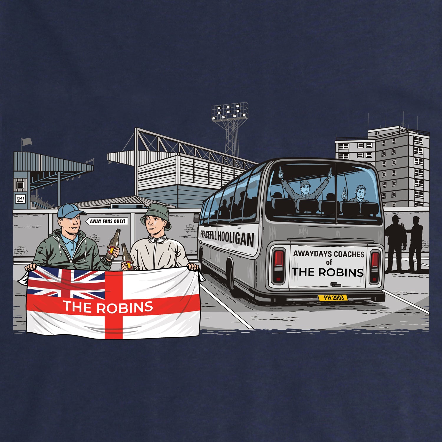The Robins Awaydays T-Shirt Navy - Peaceful Hooligan
