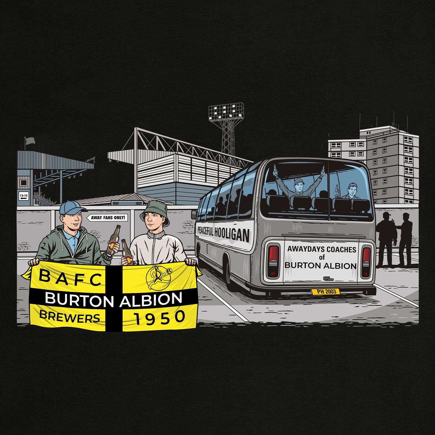 Burton Albion Awaydays Hoodie Black - Peaceful Hooligan
