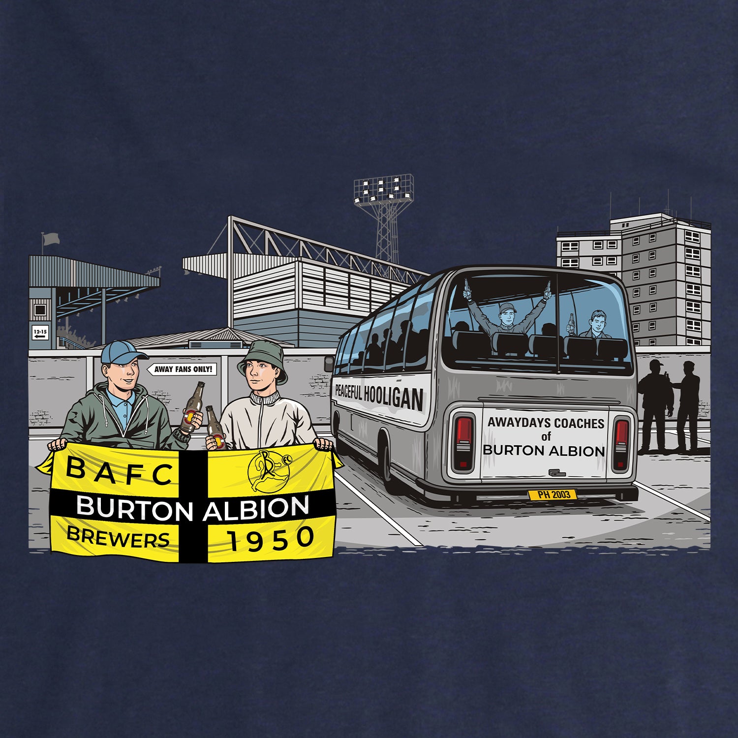 Burton Albion Awaydays Hoodie Navy - Peaceful Hooligan