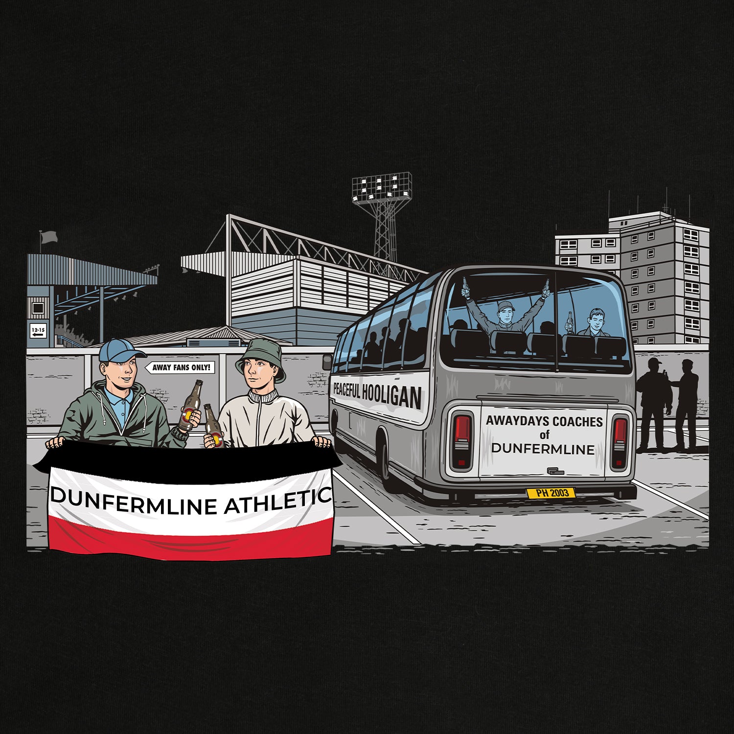 Dunfermline Athletic Awaydays T-Shirt Black - Peaceful Hooligan