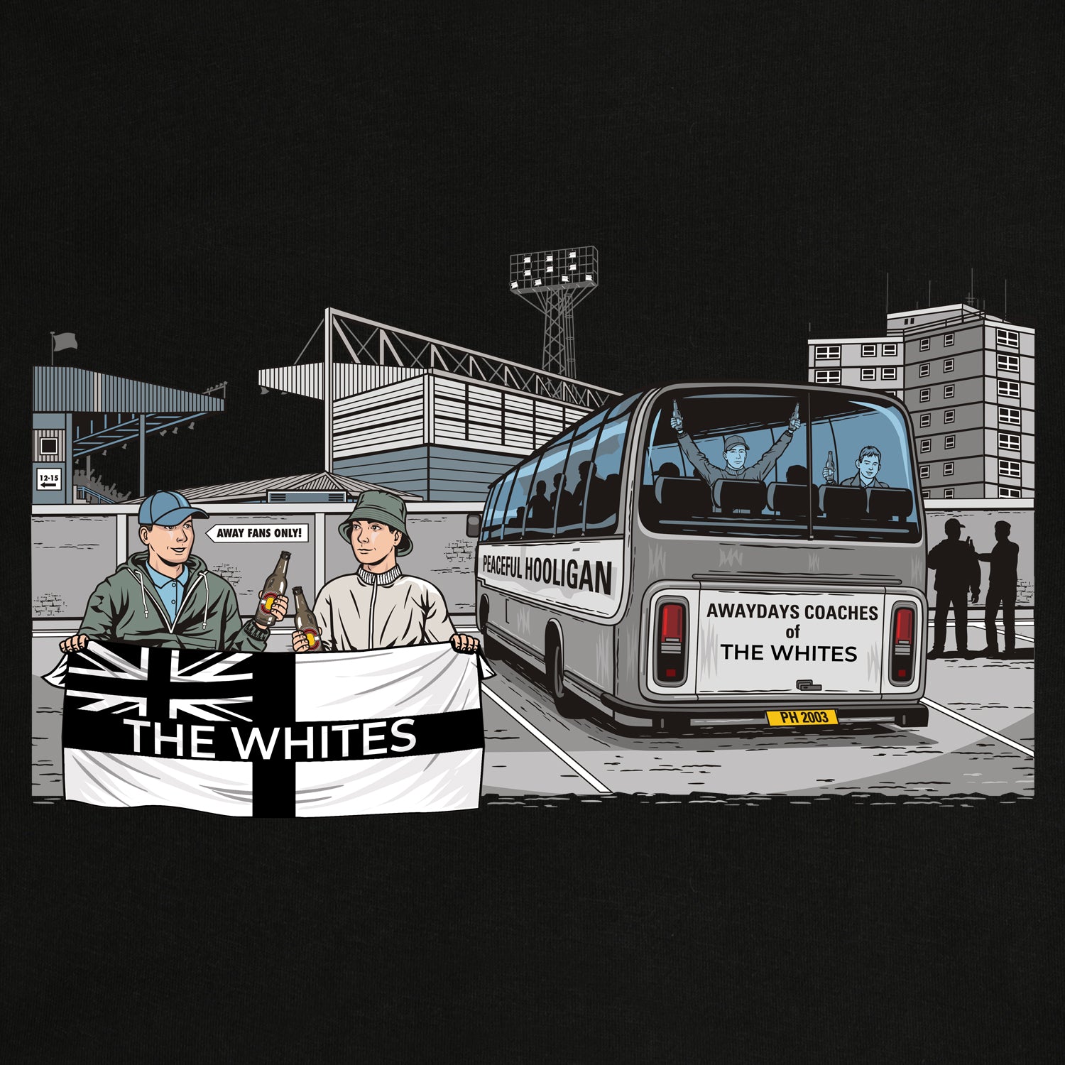 The Whites Awaydays T-Shirt Black - Peaceful Hooligan