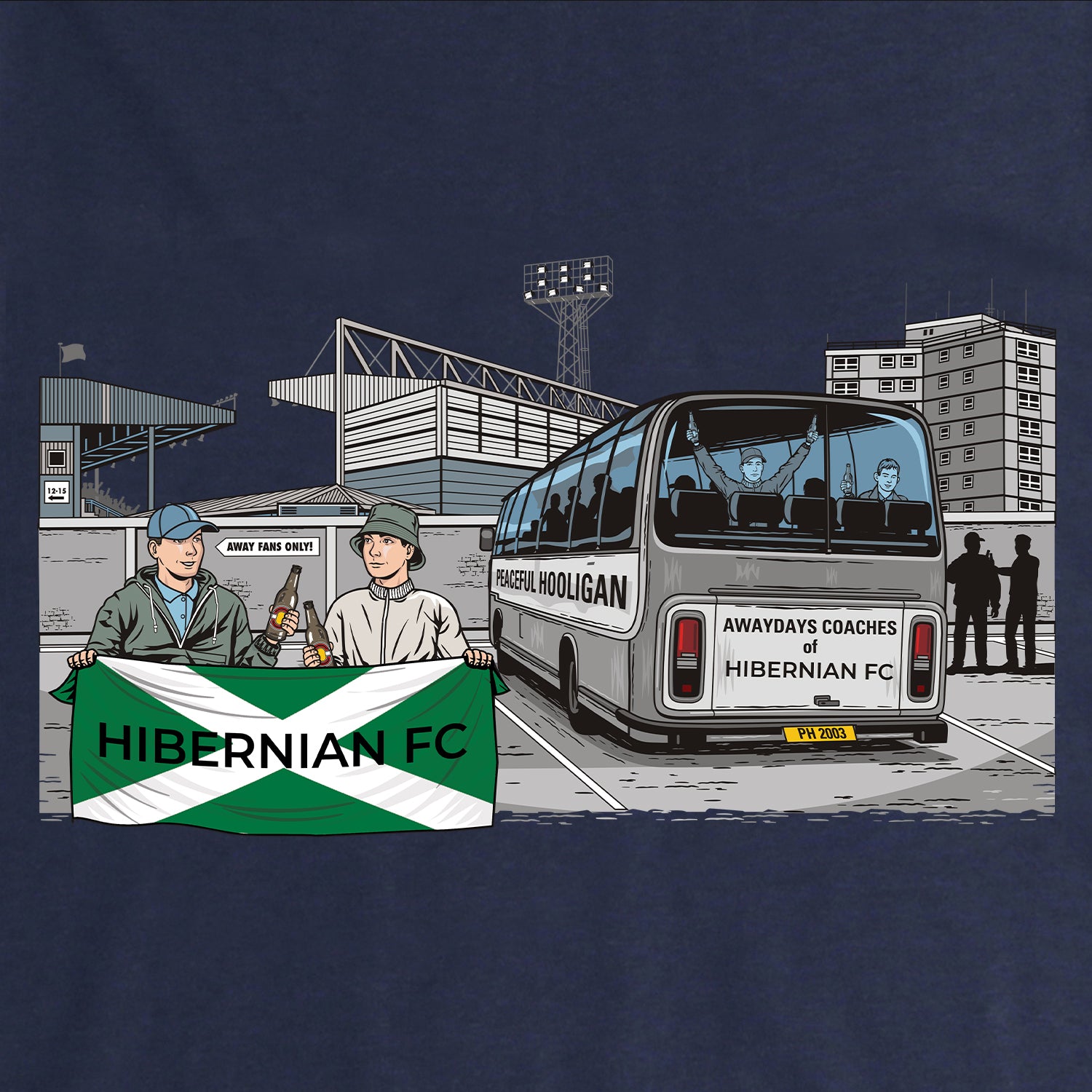 Hibernian FC Awaydays Hoodie Navy - Peaceful Hooligan