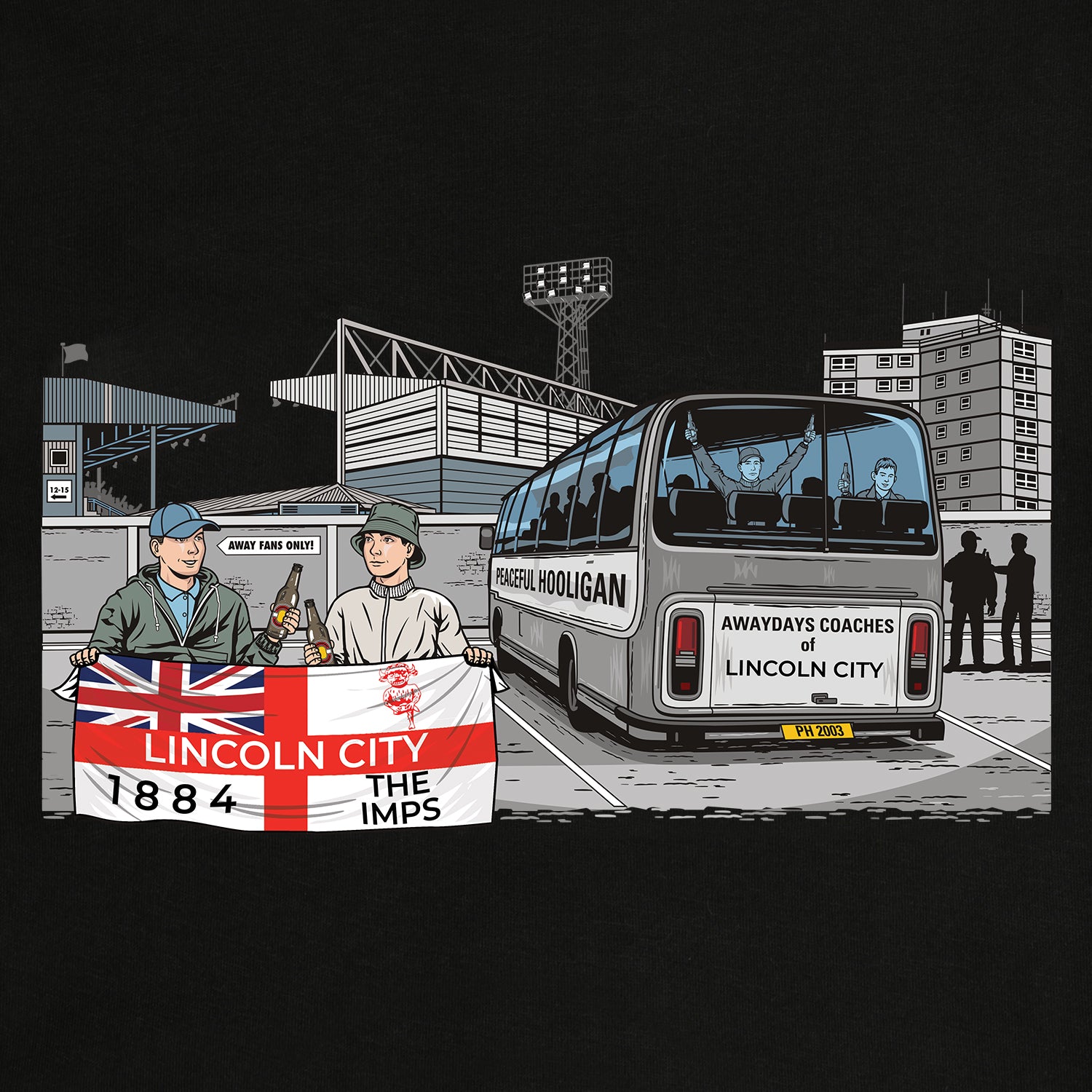 Lincoln City Awaydays T-Shirt Black - Peaceful Hooligan