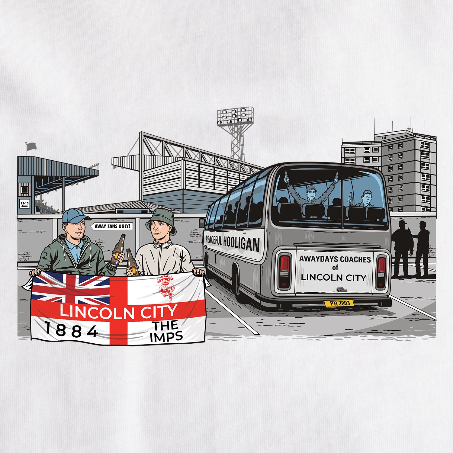 Lincoln City Awaydays T-Shirt White - Peaceful Hooligan