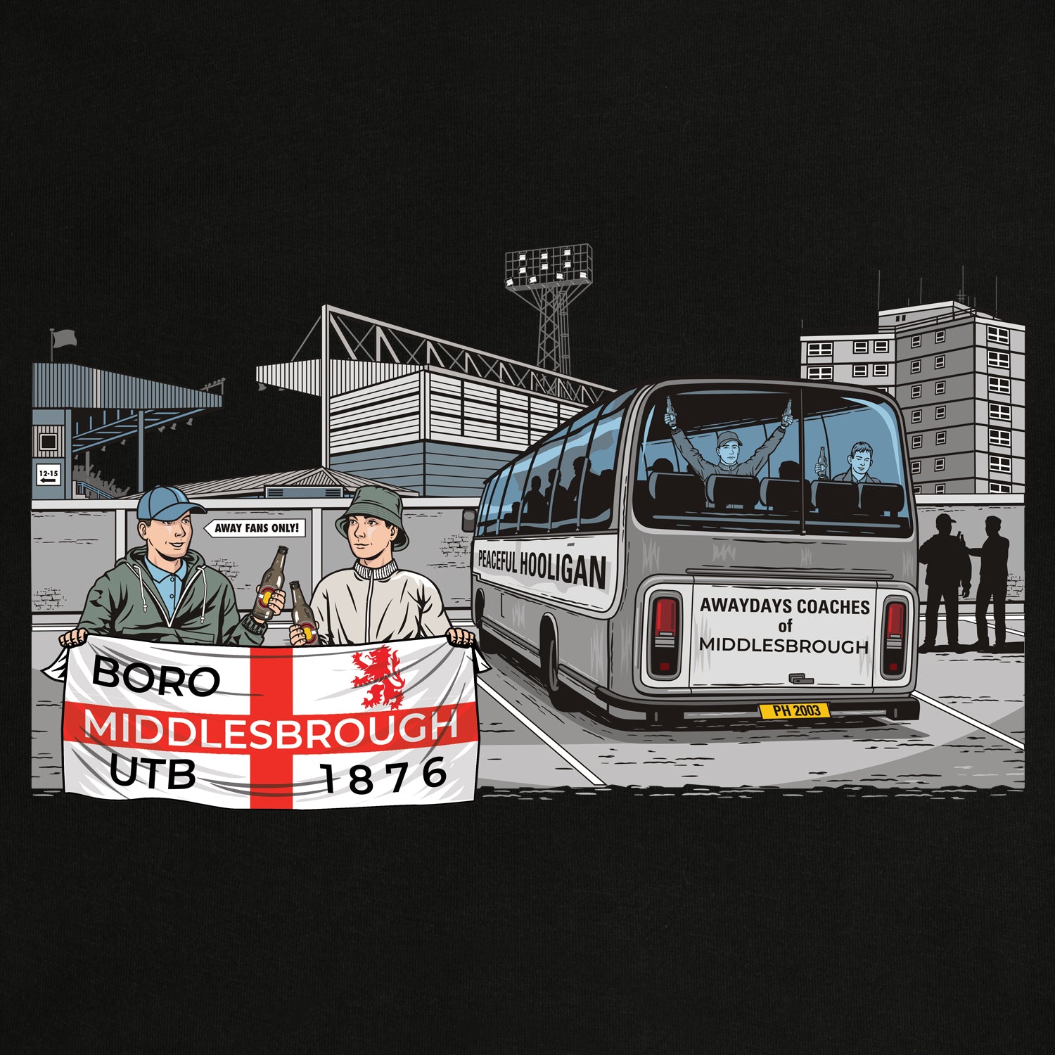 Middlesbrough Awaydays T-Shirt Black - Peaceful Hooligan