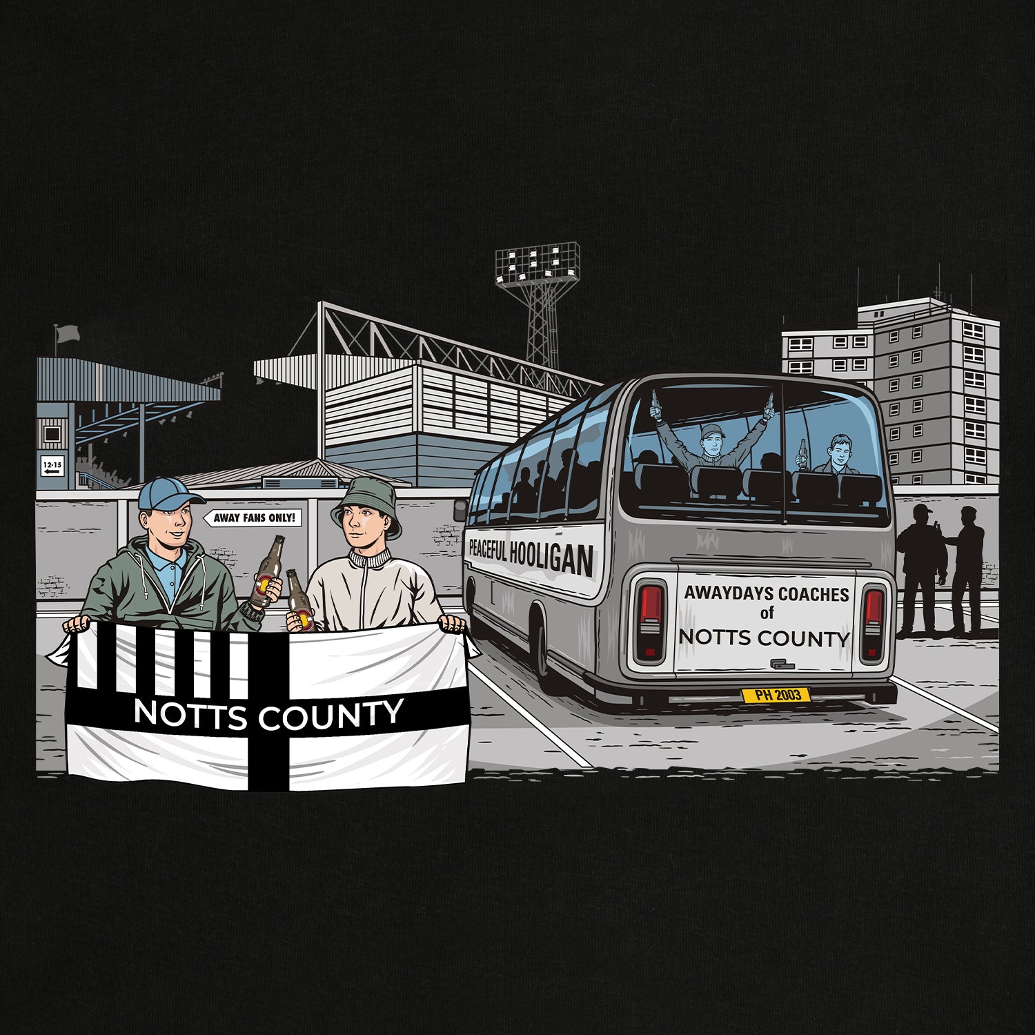 Notts County Awaydays Hoodie Black - Peaceful Hooligan