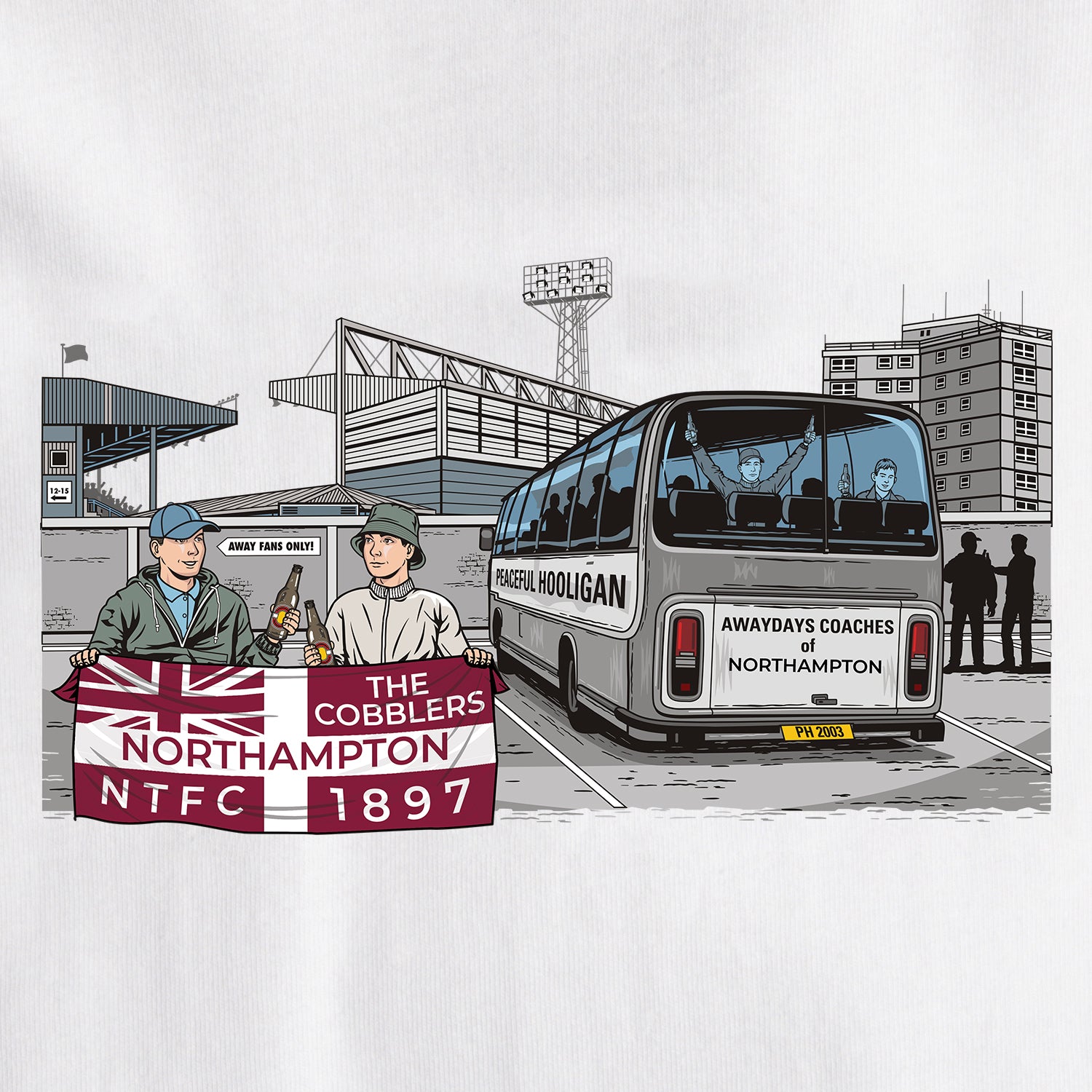 Northampton Awaydays T-Shirt White - Peaceful Hooligan