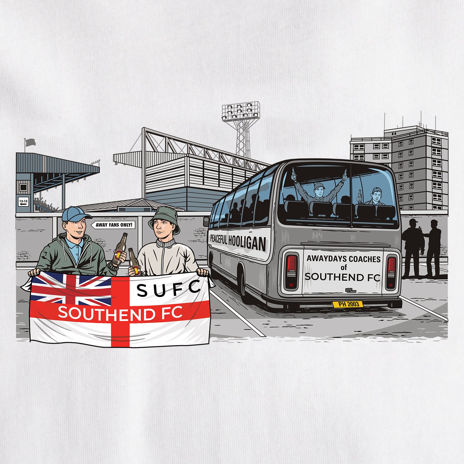 Southend Awaydays T-Shirt White - Peaceful Hooligan