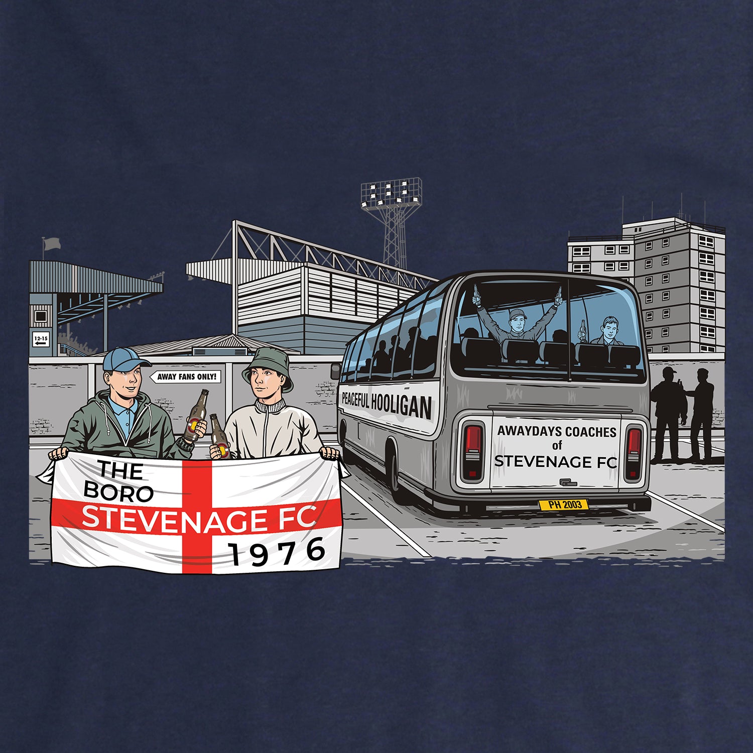 Stevenage Awaydays Hoodie Navy - Peaceful Hooligan