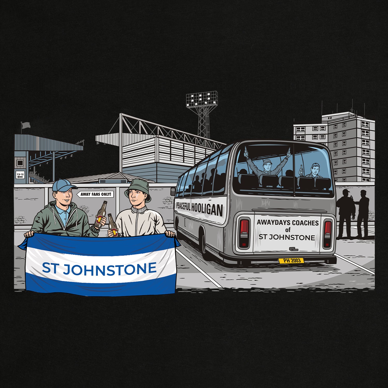 St Johnstone Awaydays T-Shirt Black - Peaceful Hooligan