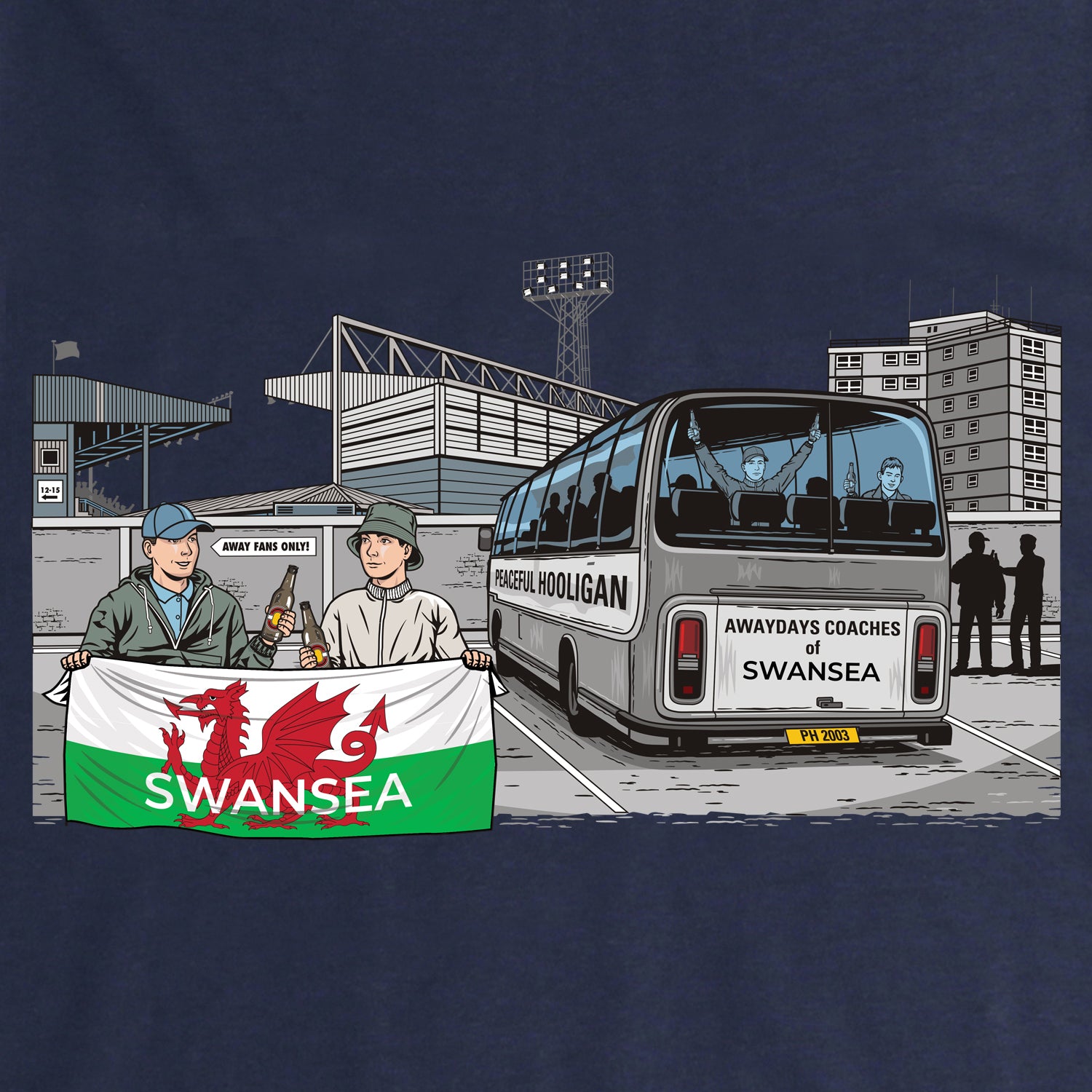Swansea Awaydays Hoodie Navy - Peaceful Hooligan