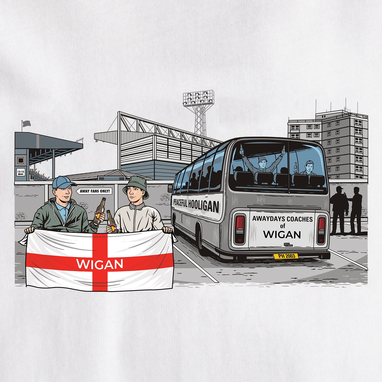 Wigan Awaydays T-Shirt White - Peaceful Hooligan