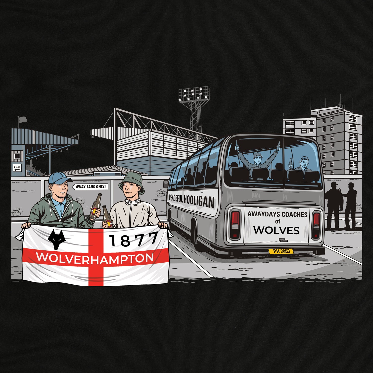 Wolverhampton Awaydays Hoodie Black - Peaceful Hooligan