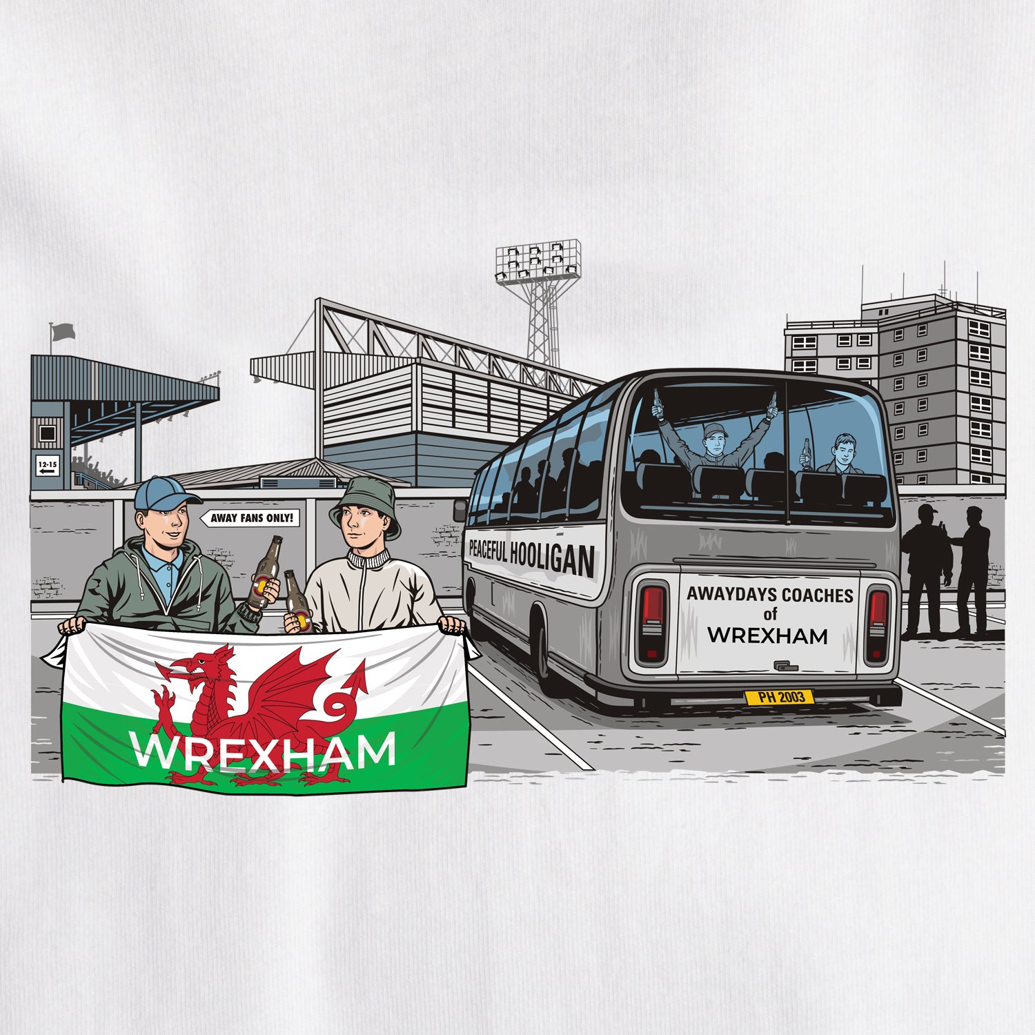 Wrexham Awaydays T-Shirt White - Peaceful Hooligan