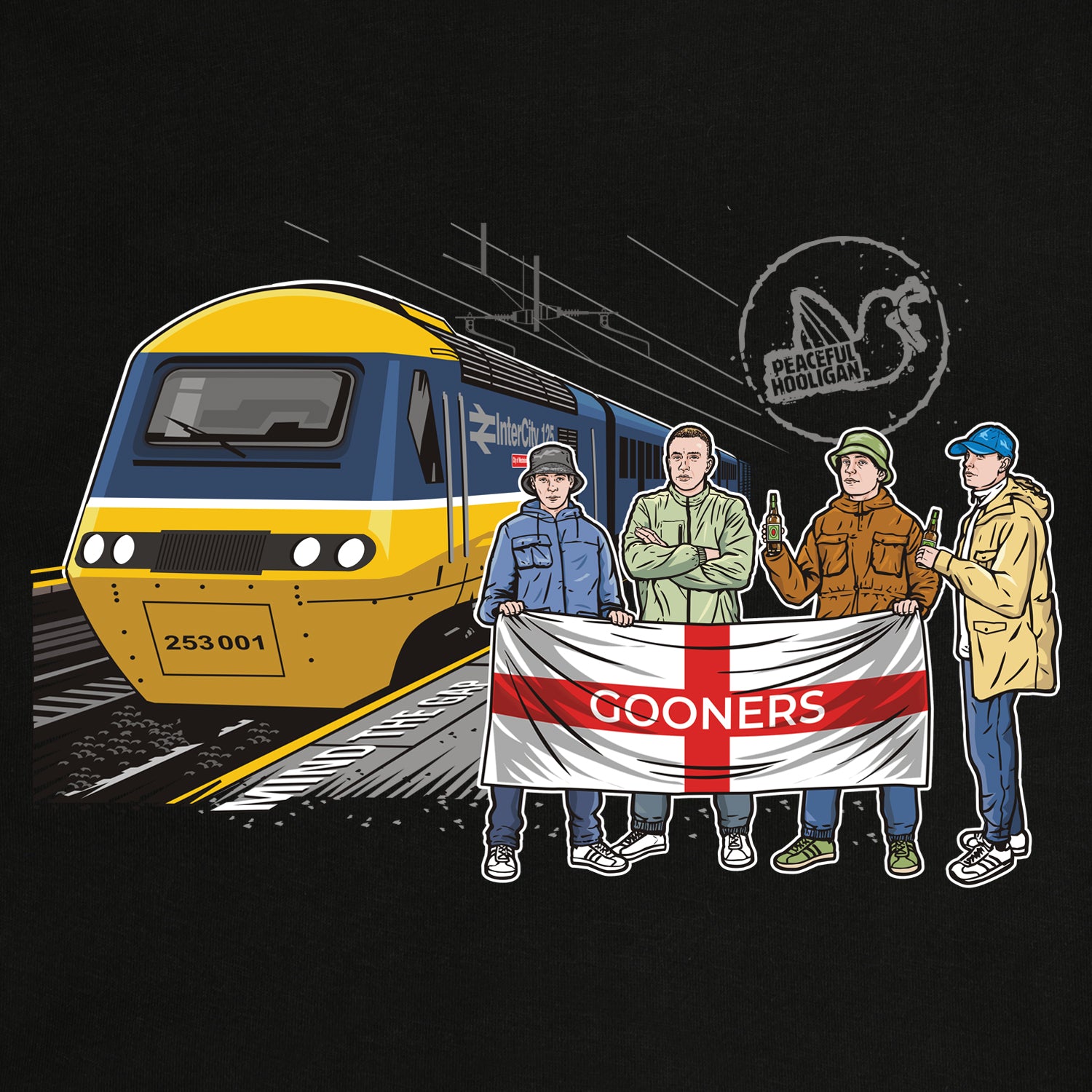 Gooners Excursions T-Shirt Black - Peaceful Hooligan