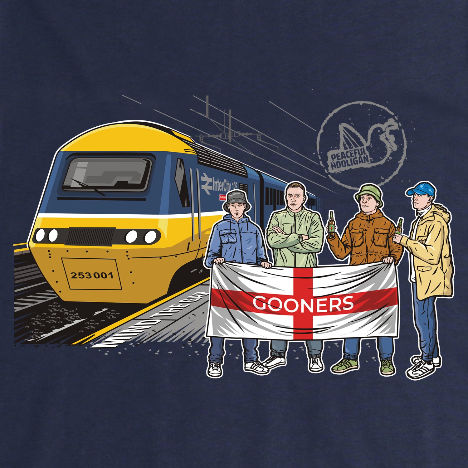Gooners Excursions T-Shirt Navy - Peaceful Hooligan