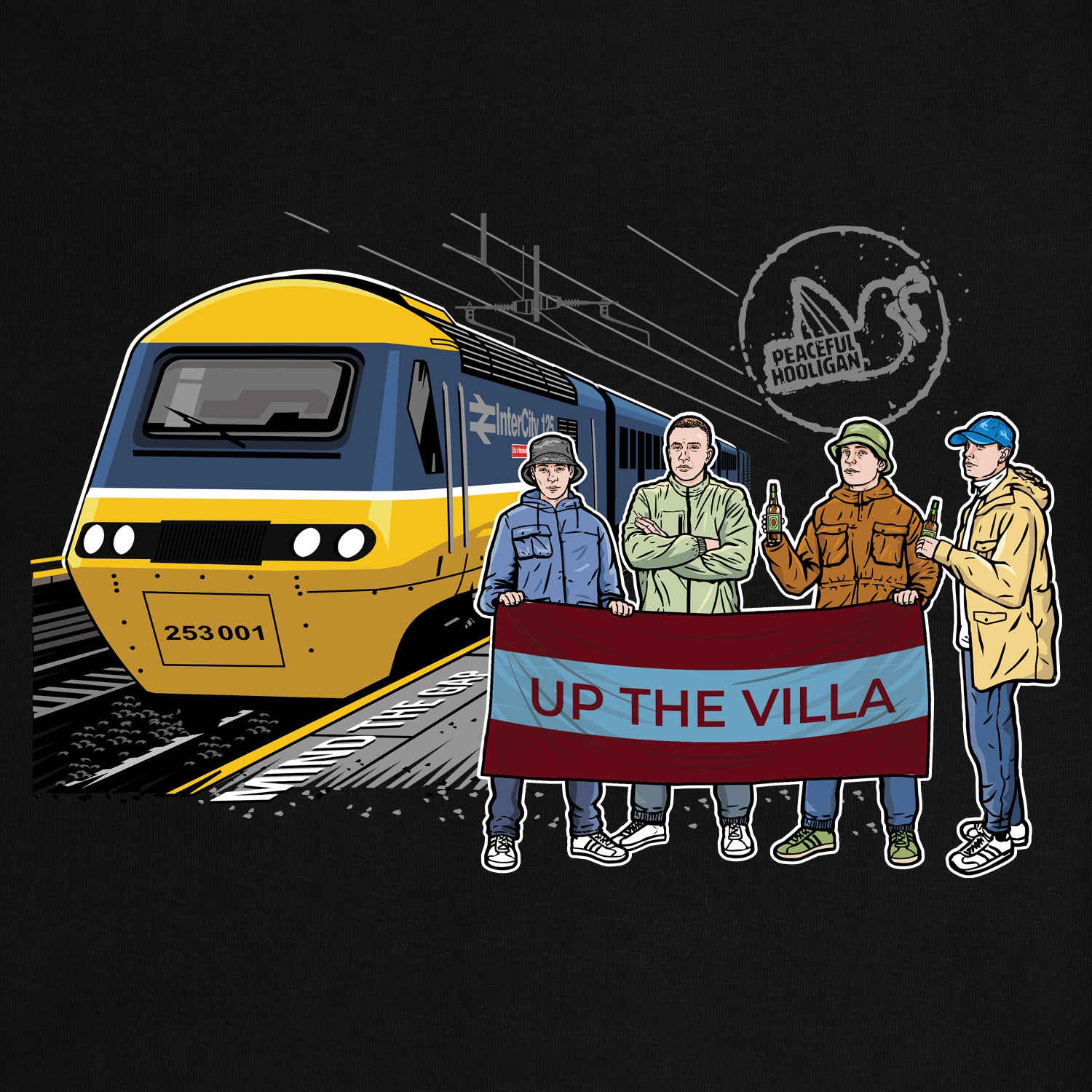 Aston Villa Excursions T-Shirt Black - Peaceful Hooligan