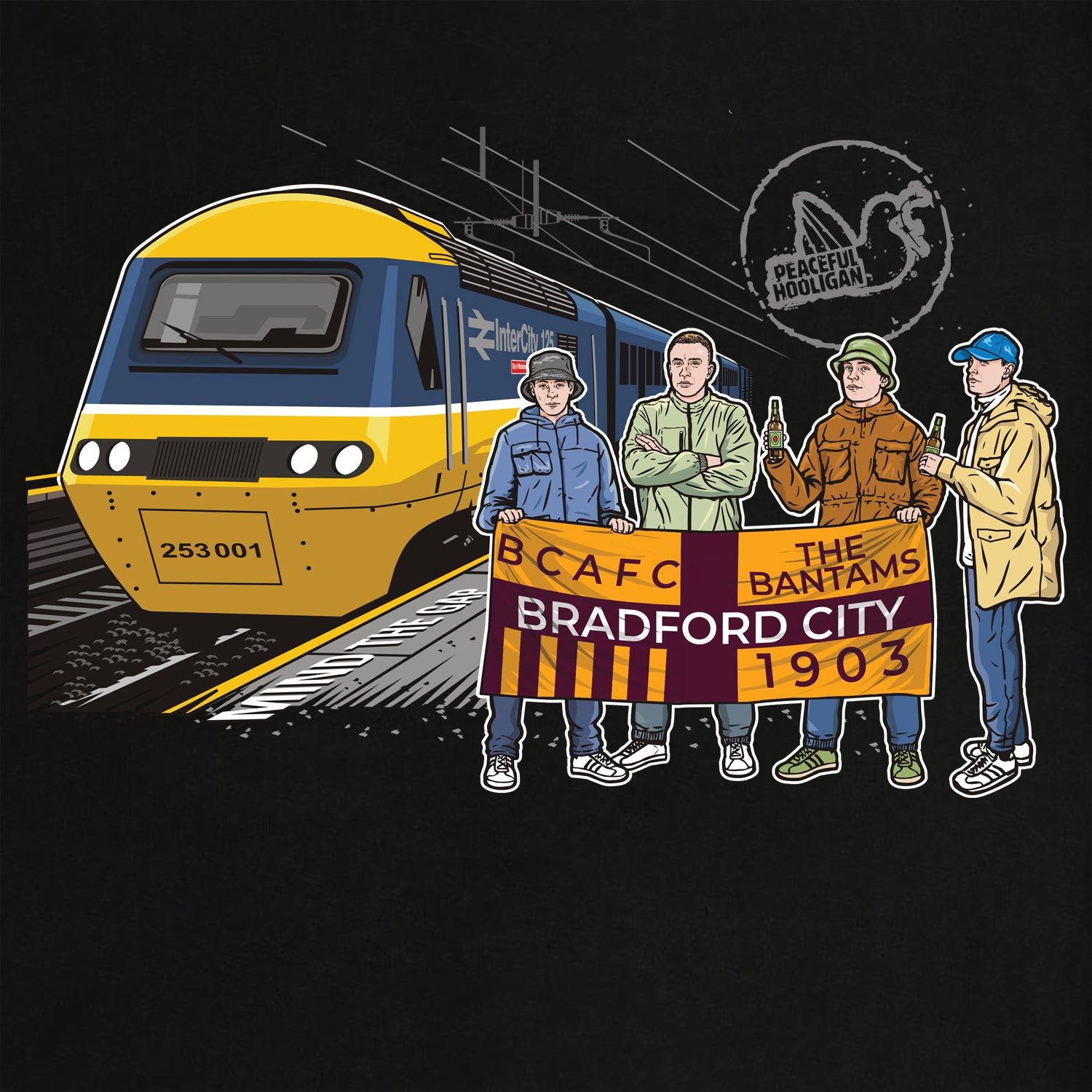 Bradford City Excursions Hoodie Black - Peaceful Hooligan