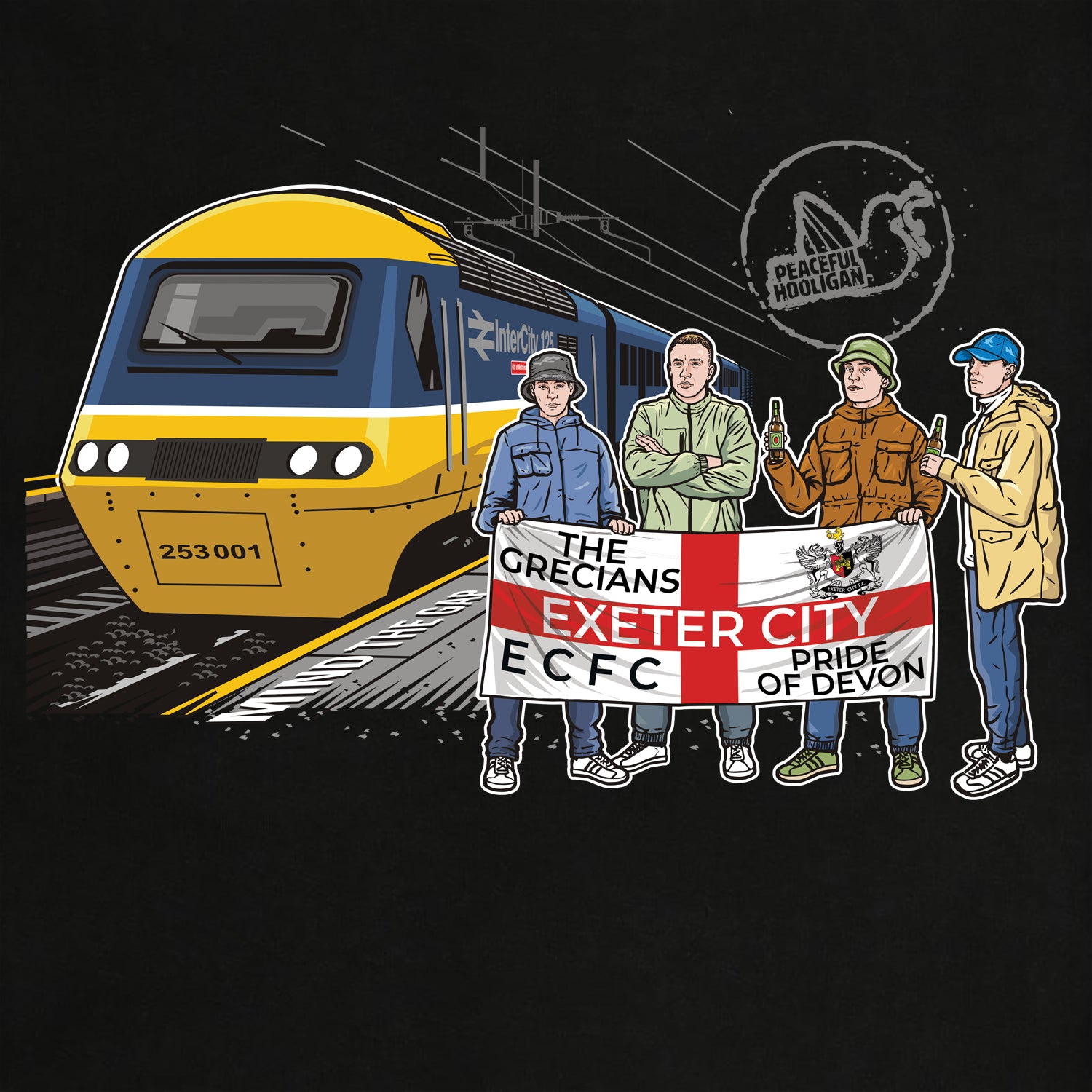 Exeter City Excursions T-Shirt Black - Peaceful Hooligan