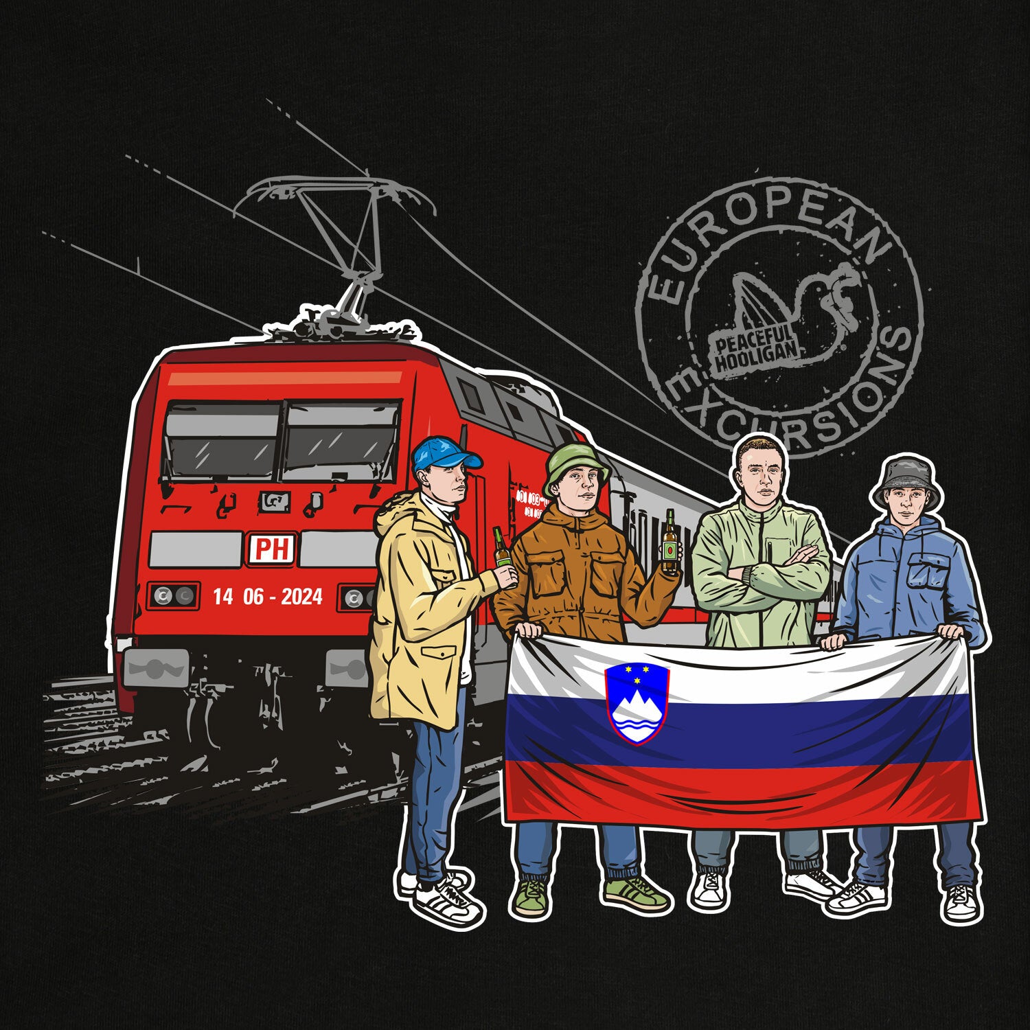 Slovenia Excursions T-Shirt Black - Peaceful Hooligan