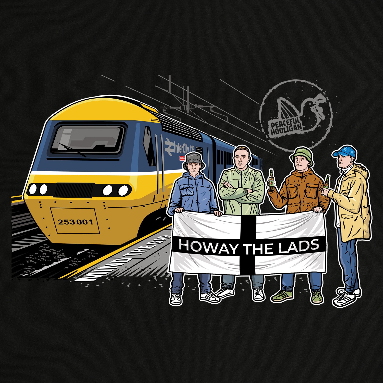Howay The Lads Excursions T-Shirt Black - Peaceful Hooligan