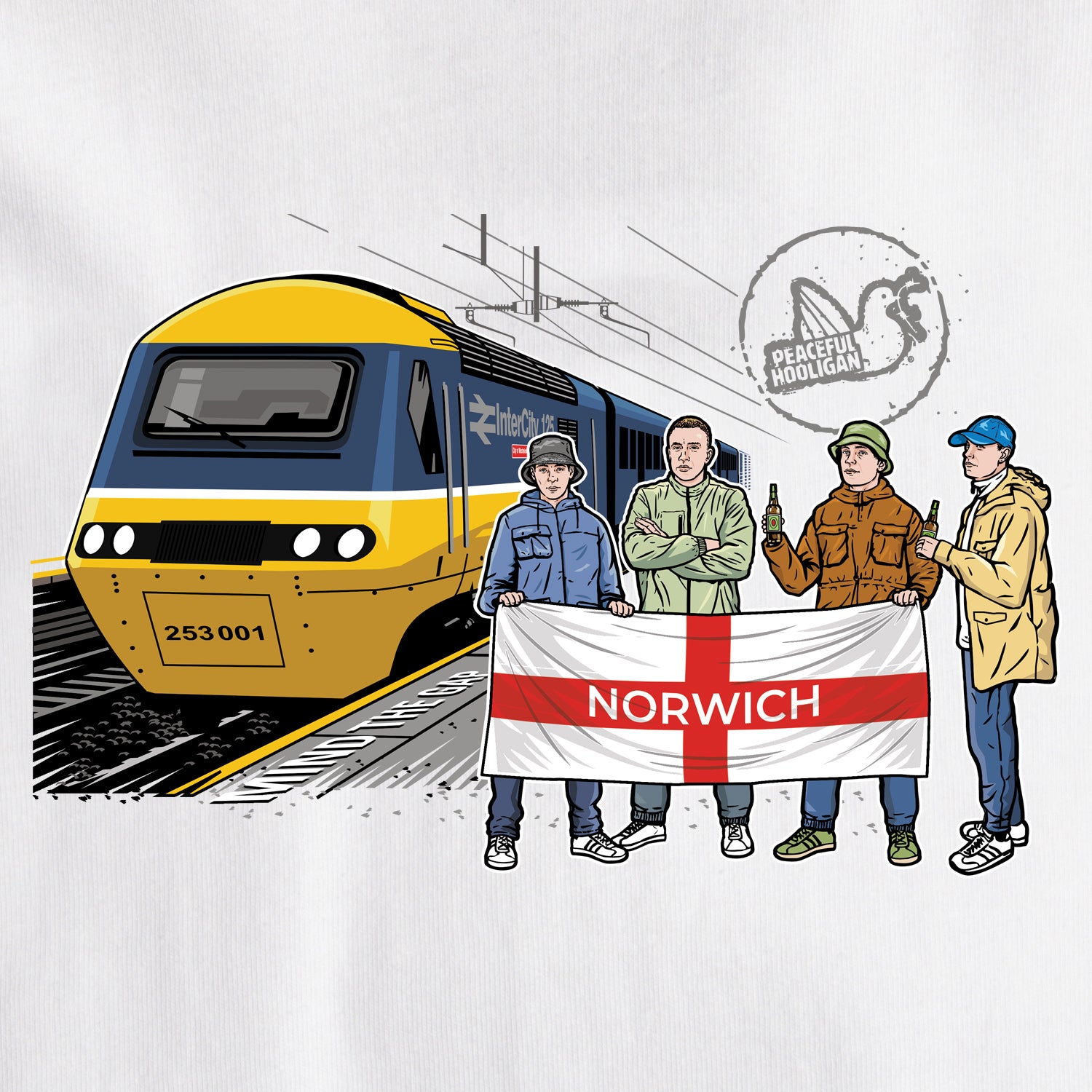 Norwich Excursions T-Shirt White - Peaceful Hooligan