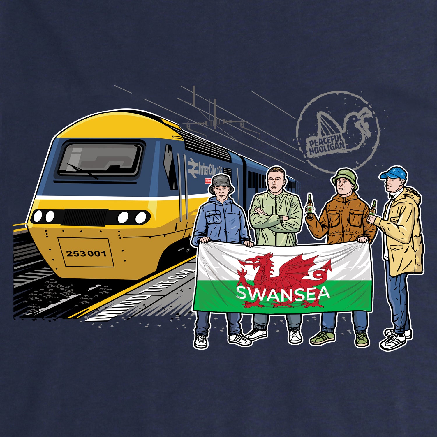 Swansea Excursions T-Shirt Navy - Peaceful Hooligan