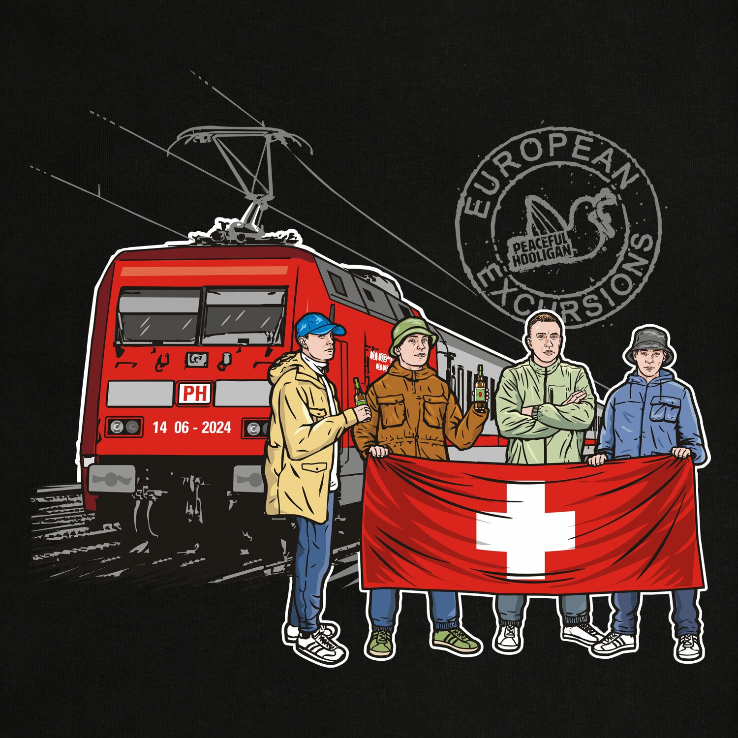Switzerland Excursions T-Shirt Black - Peaceful Hooligan