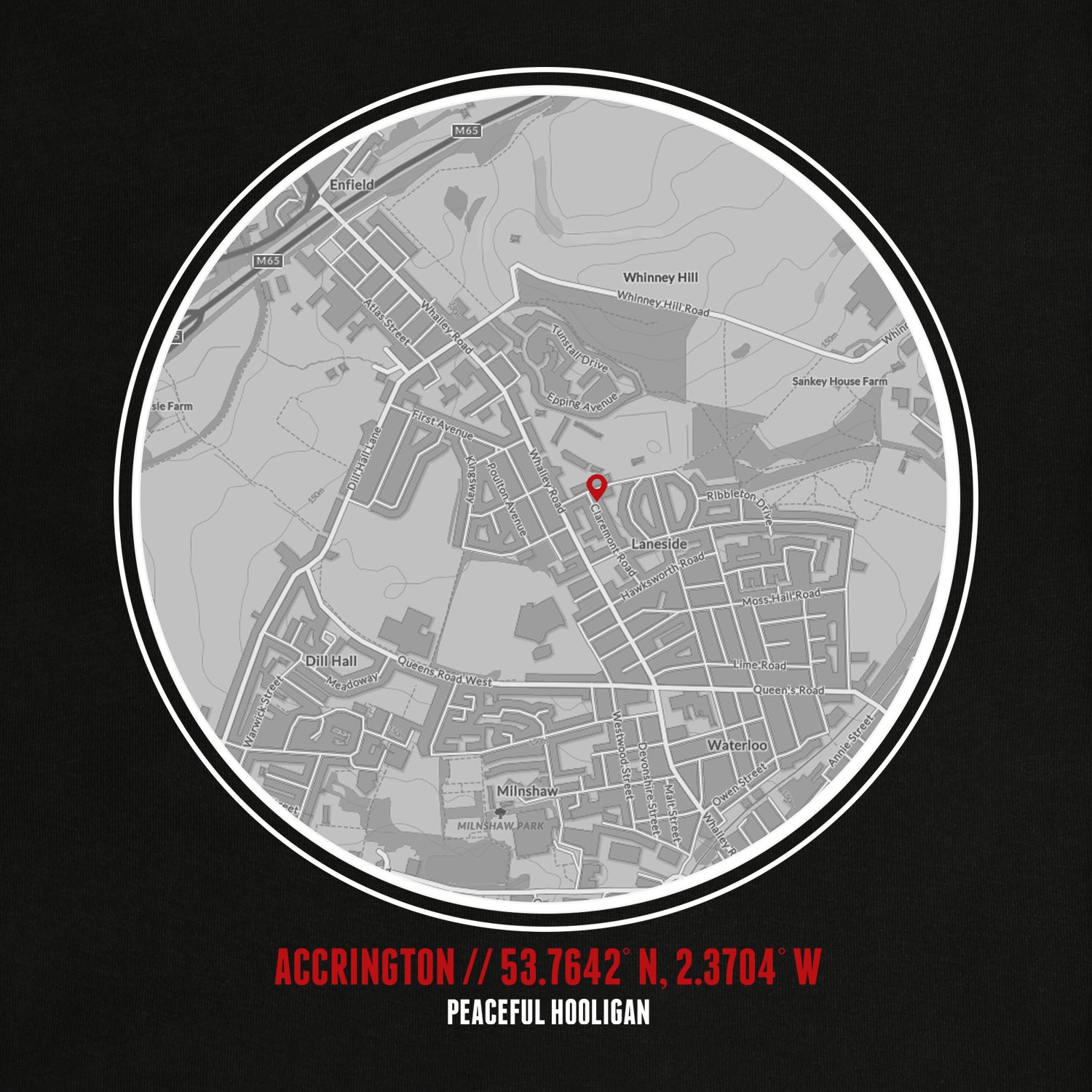 Accrington Location T-Shirt Black - Peaceful Hooligan