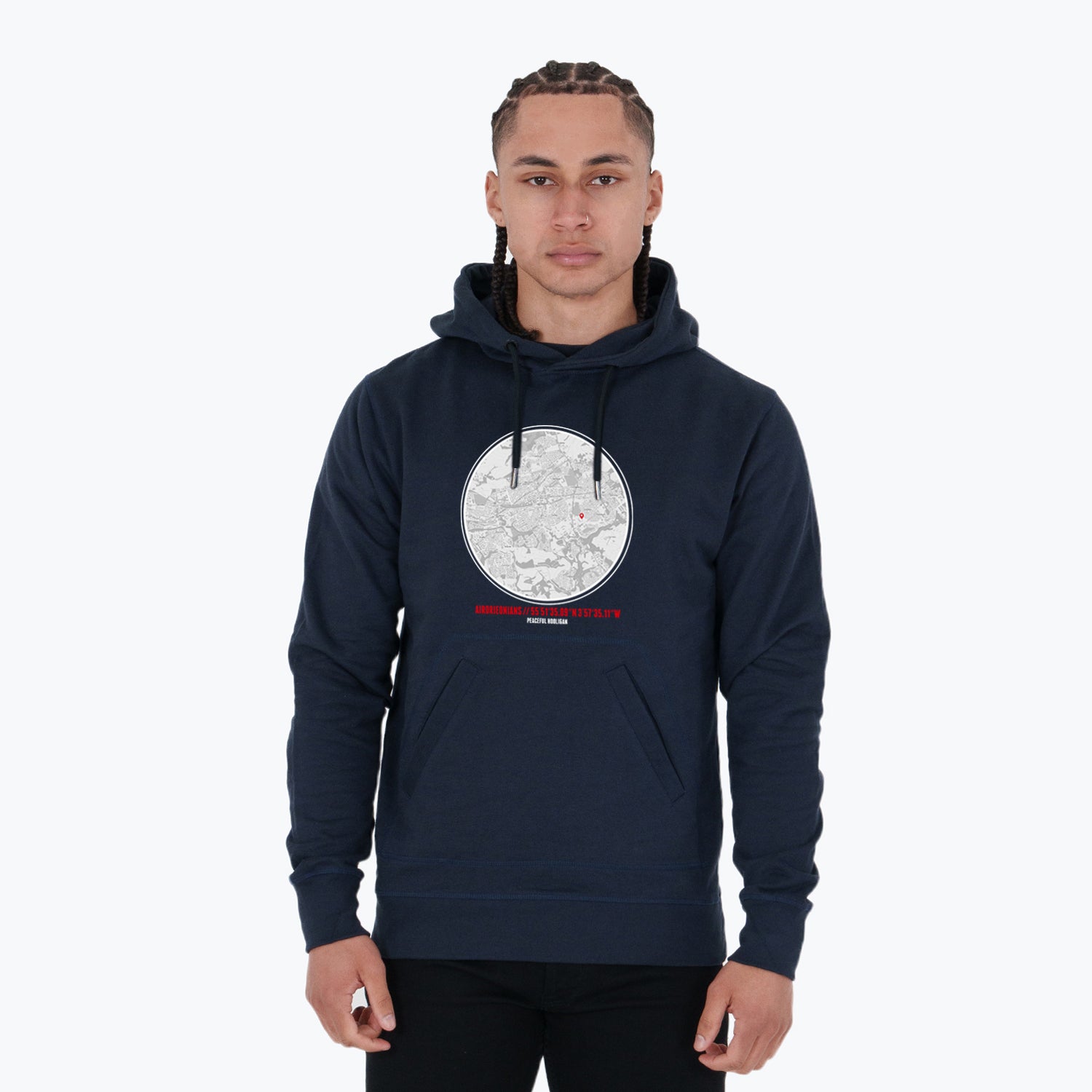 Airdrieonians Location Hoodie Navy - Peaceful Hooligan