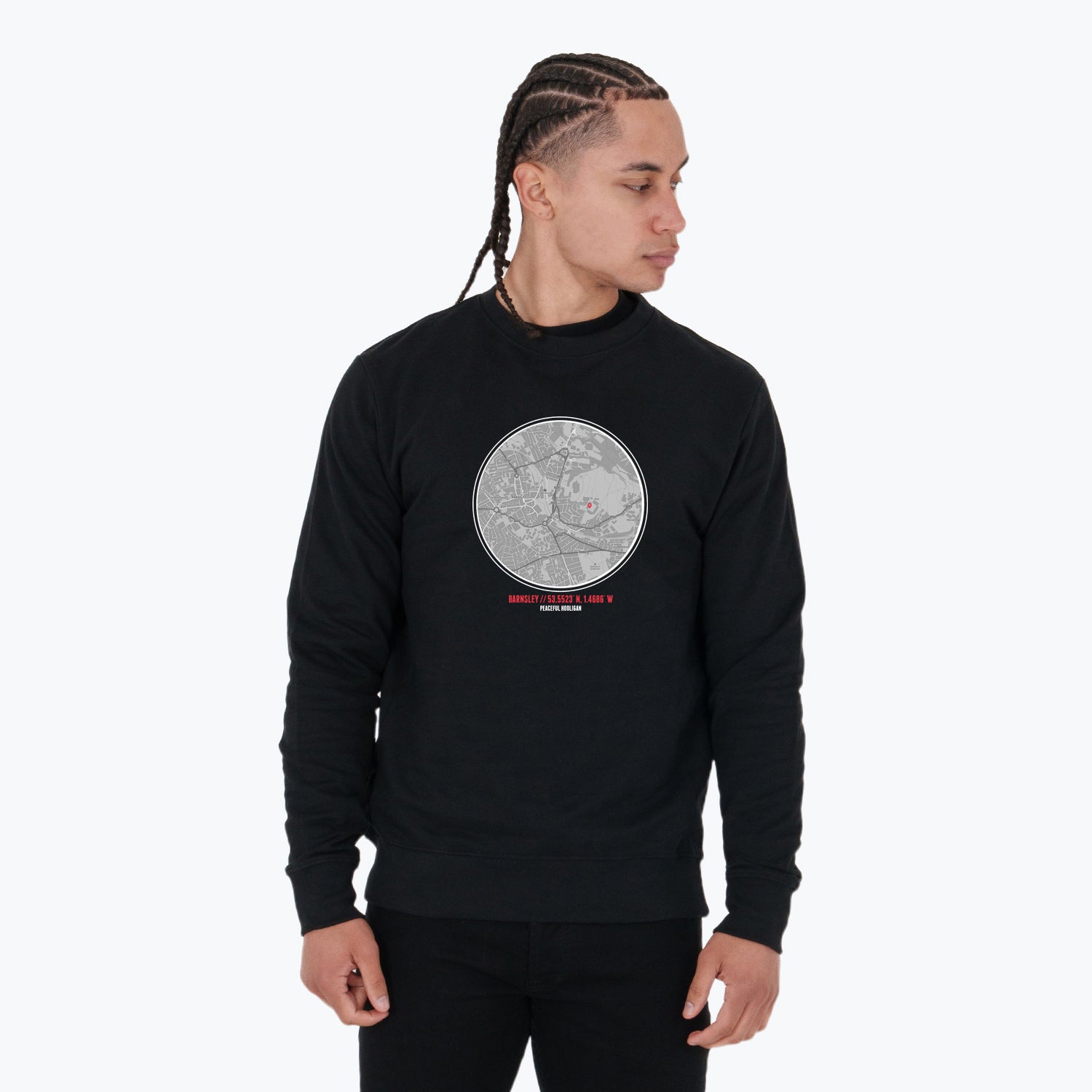 Barnsley Location Sweatshirt Black - Peaceful Hooligan