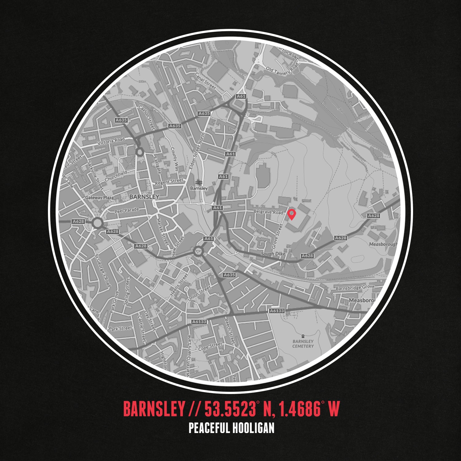 Barnsley Location Sweatshirt Black - Peaceful Hooligan