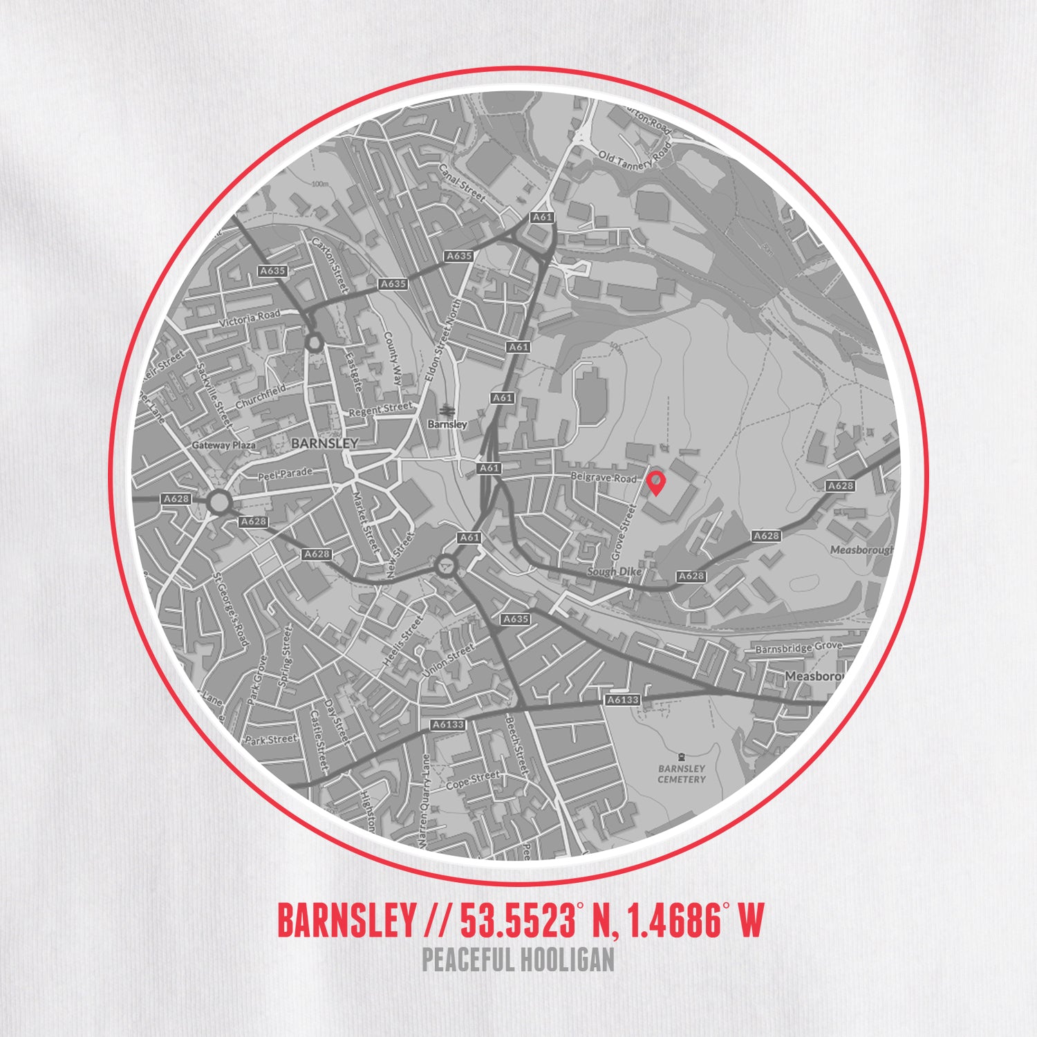 Barnsley Location T-Shirt White - Peaceful Hooligan